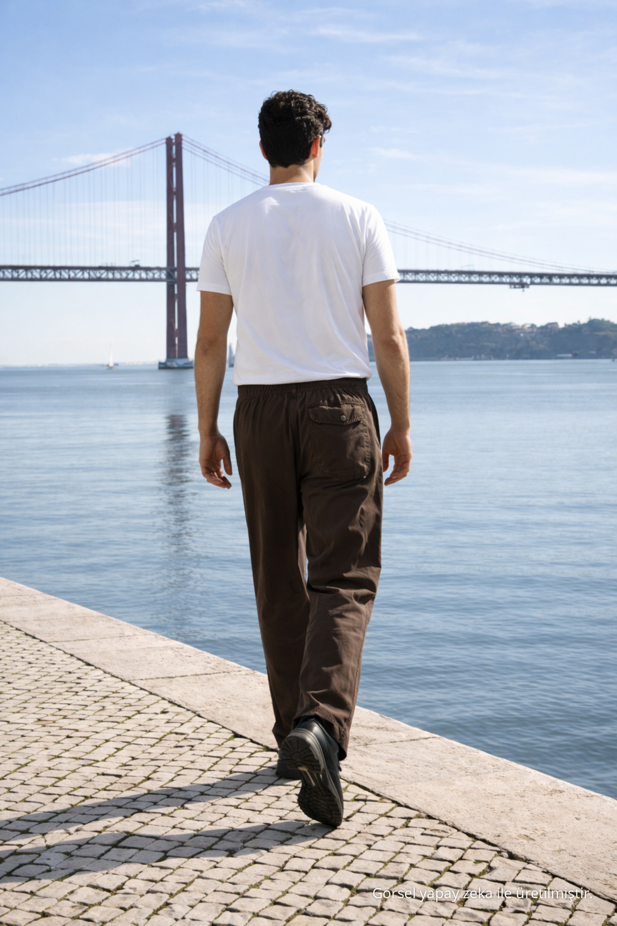 Erkek Beli Lastikli Jogger Kahverengi Keten Pantolon 6