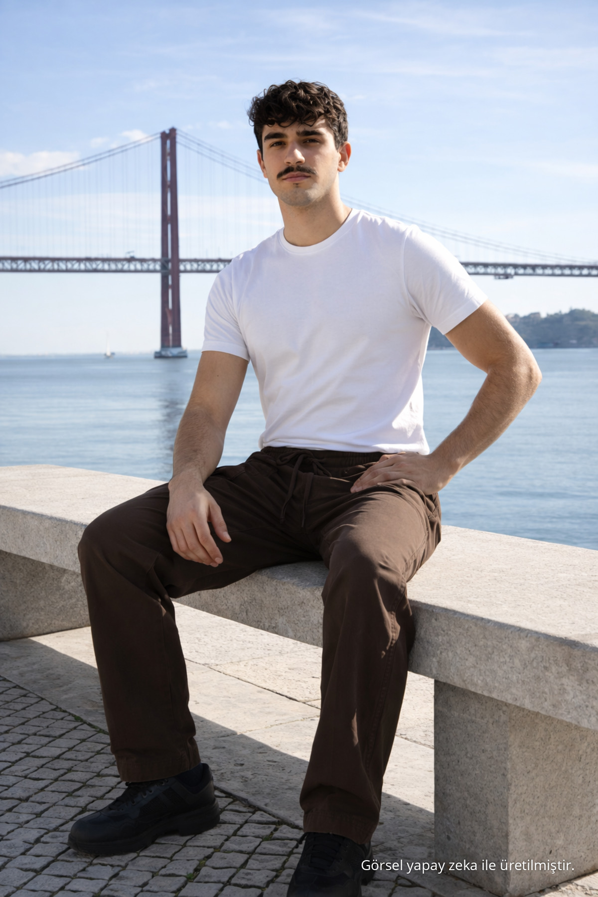 Erkek Beli Lastikli Jogger Kahverengi Keten Pantolon 5