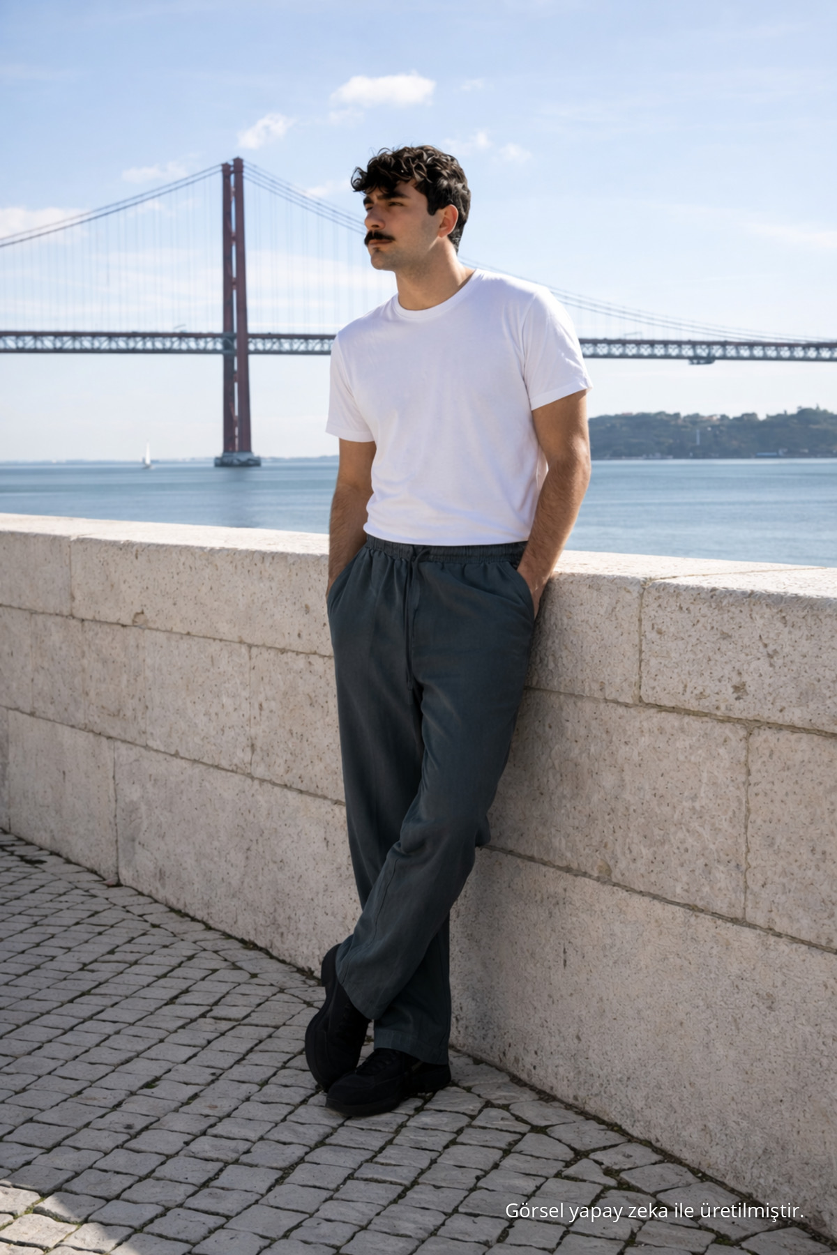 Erkek Beli Lastikli Jogger Koyu Keten Pantolon 4