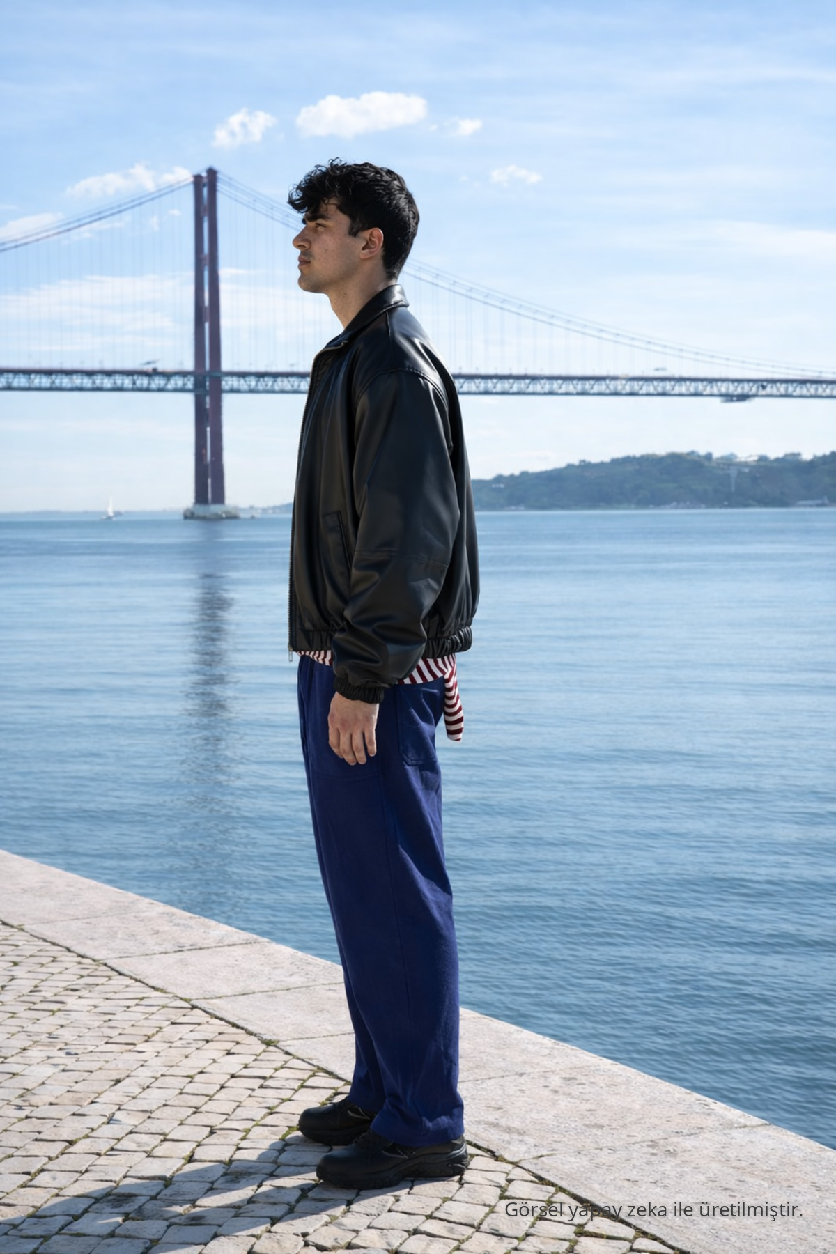 Erkek Beli Lastikli Jogger Lacivert Keten Pantolon 5