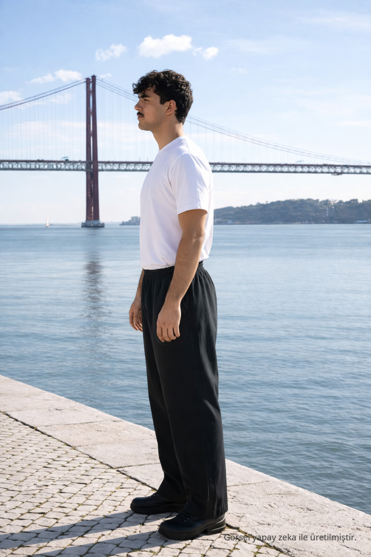 Erkek Beli Lastikli Jogger Siyah Keten Pantolon 4