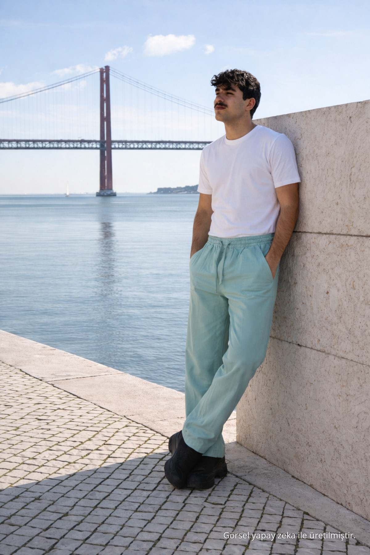 Erkek Beli Lastikli Jogger S.Yeşil Keten Pantolon Su 4