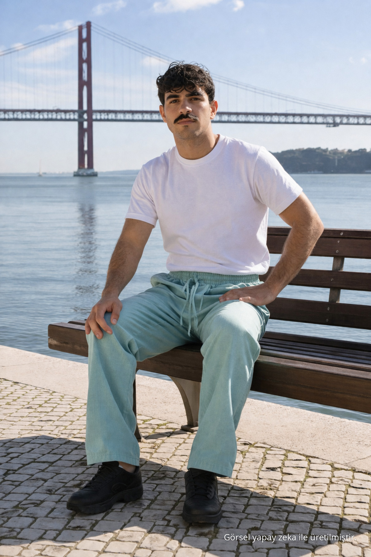 Erkek Beli Lastikli Jogger S.Yeşil Keten Pantolon Su 5
