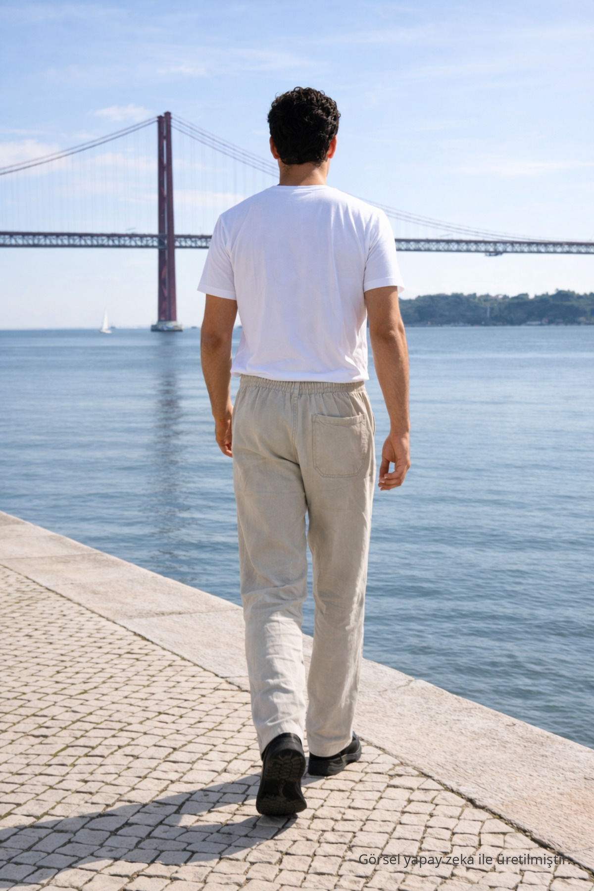 Erkek Beli Lastikli Jogger Taş Keten Pantolon 6