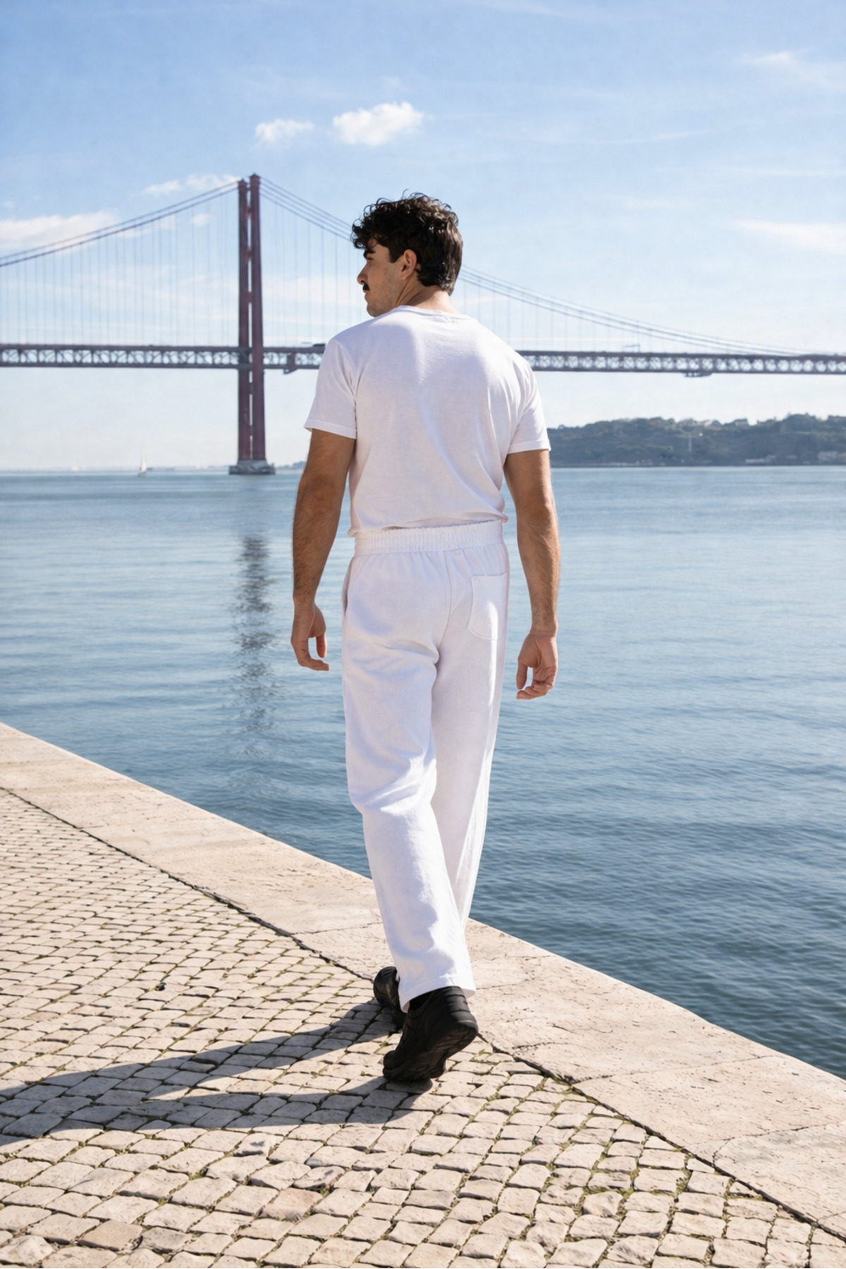 Erkek Beli Lastikli Jogger Beyaz Keten Pantolon 6