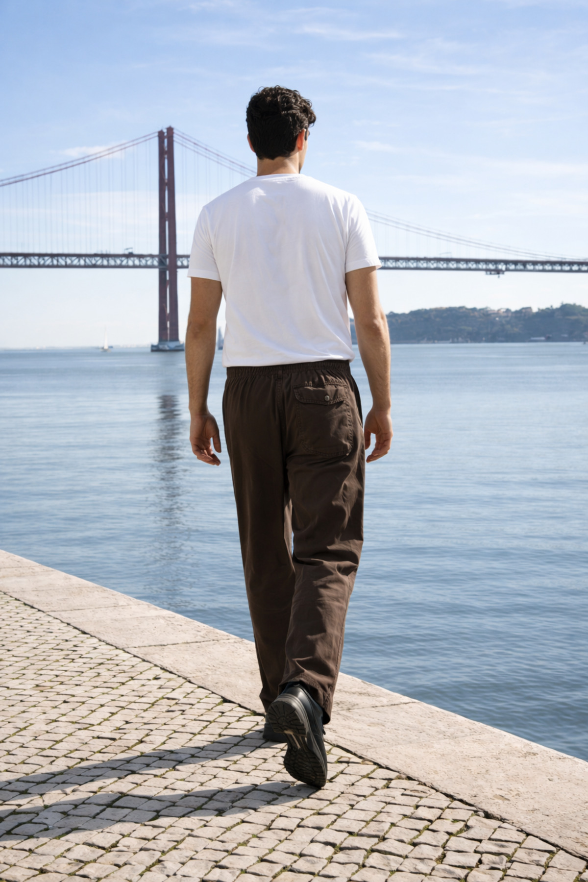 Erkek Beli Lastikli Jogger Kahverengi Keten Pantolon 6