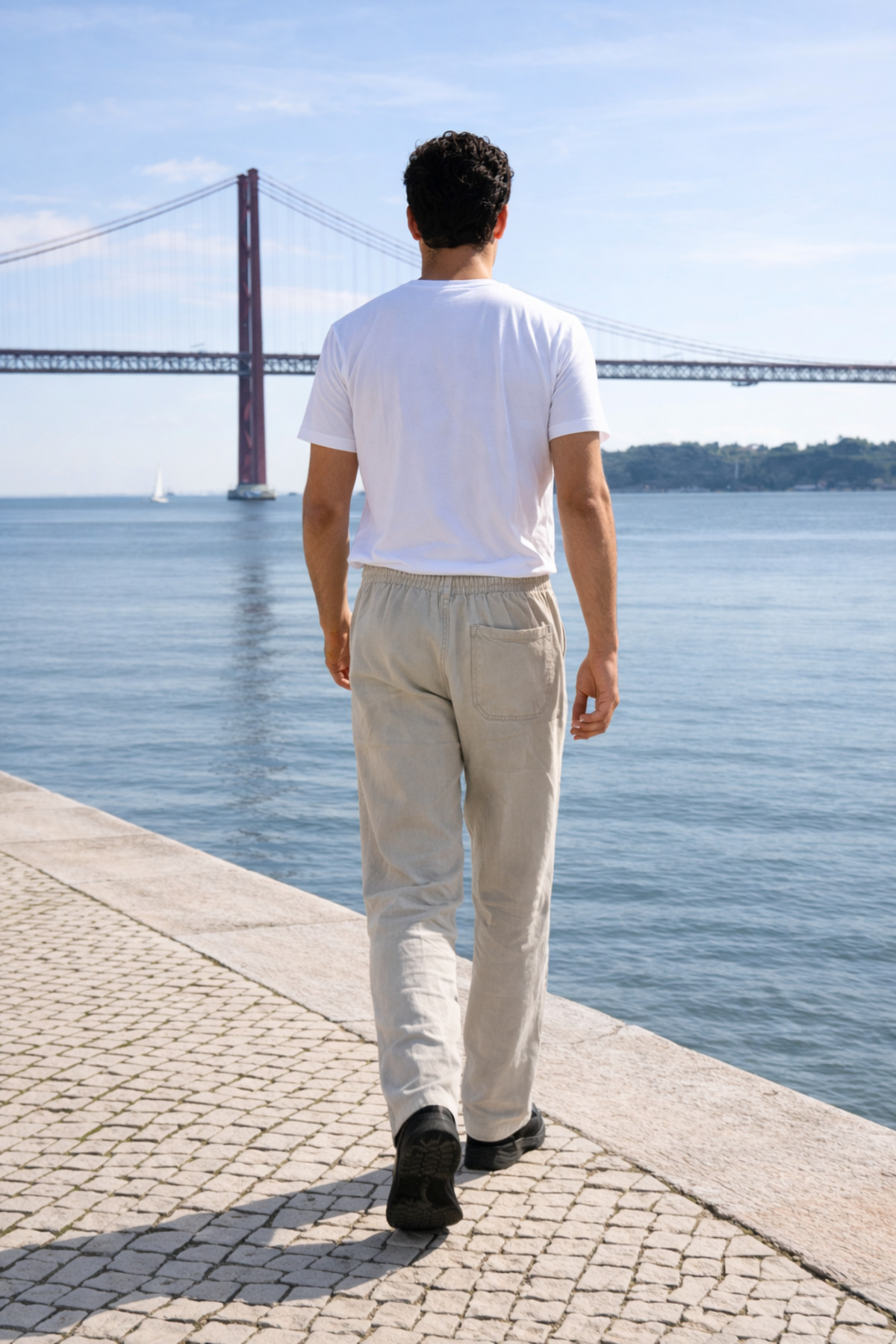 Erkek Beli Lastikli Jogger Taş Keten Pantolon 6