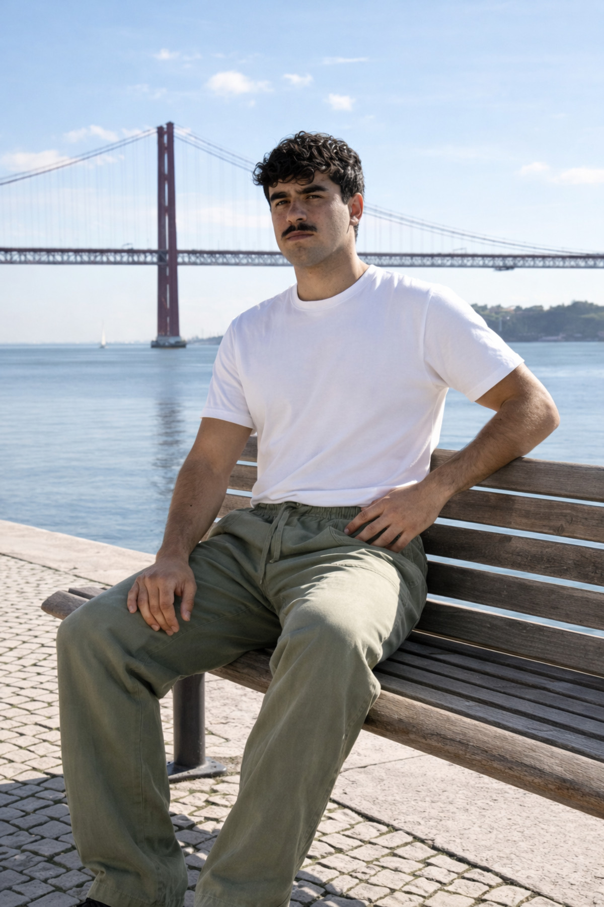 Erkek Beli Lastikli Jogger Yeşil Keten Pantolon 3