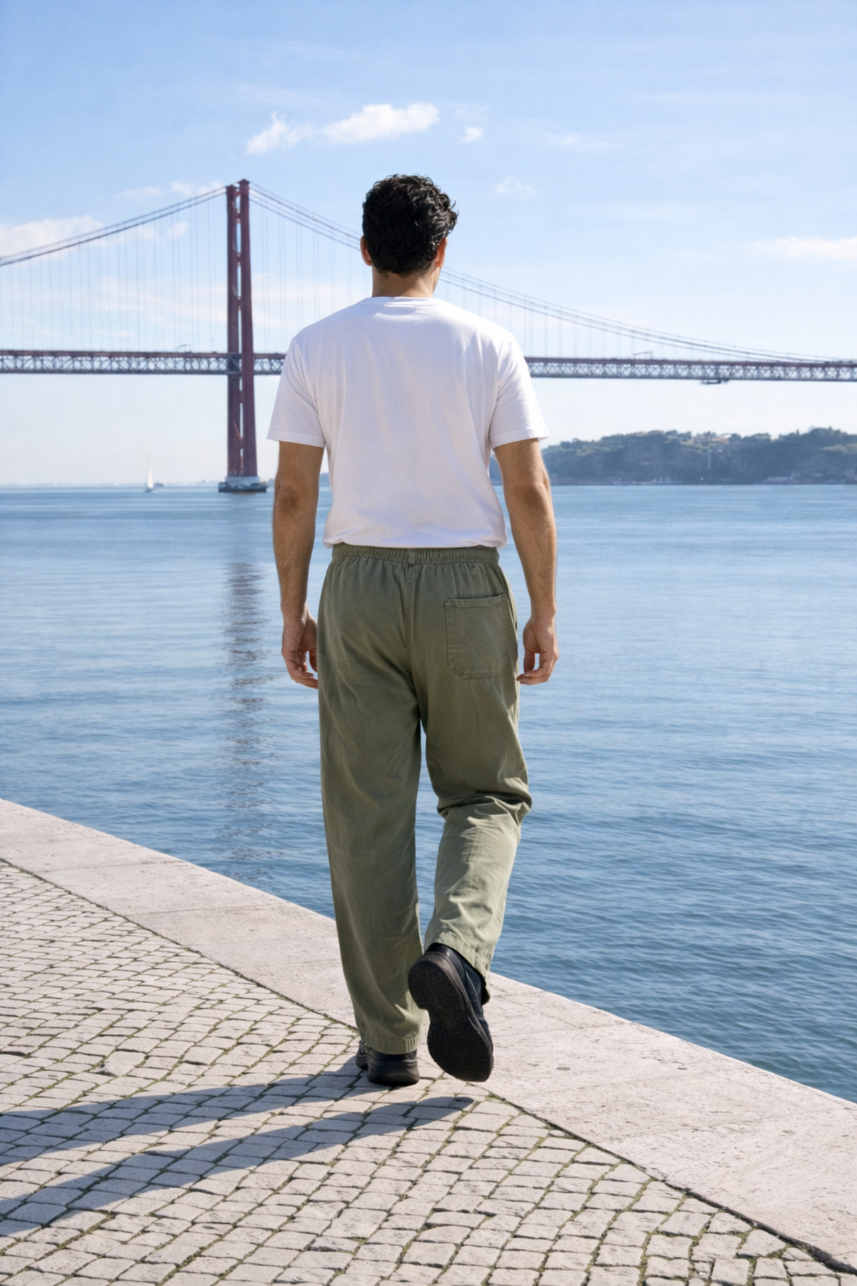 Erkek Beli Lastikli Jogger Yeşil Keten Pantolon 6