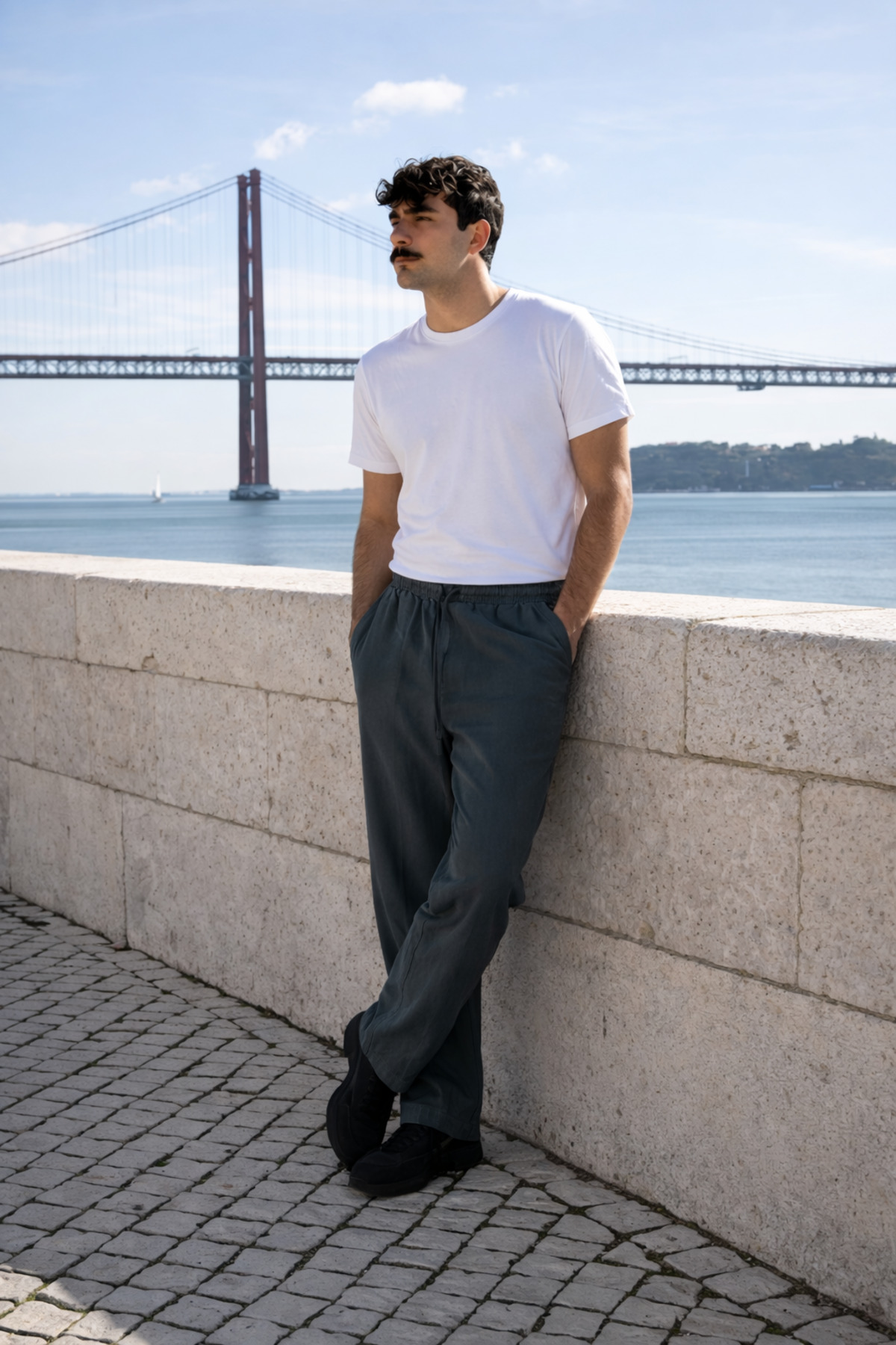 Erkek Beli Lastikli Jogger Haki Keten Pantolon 4