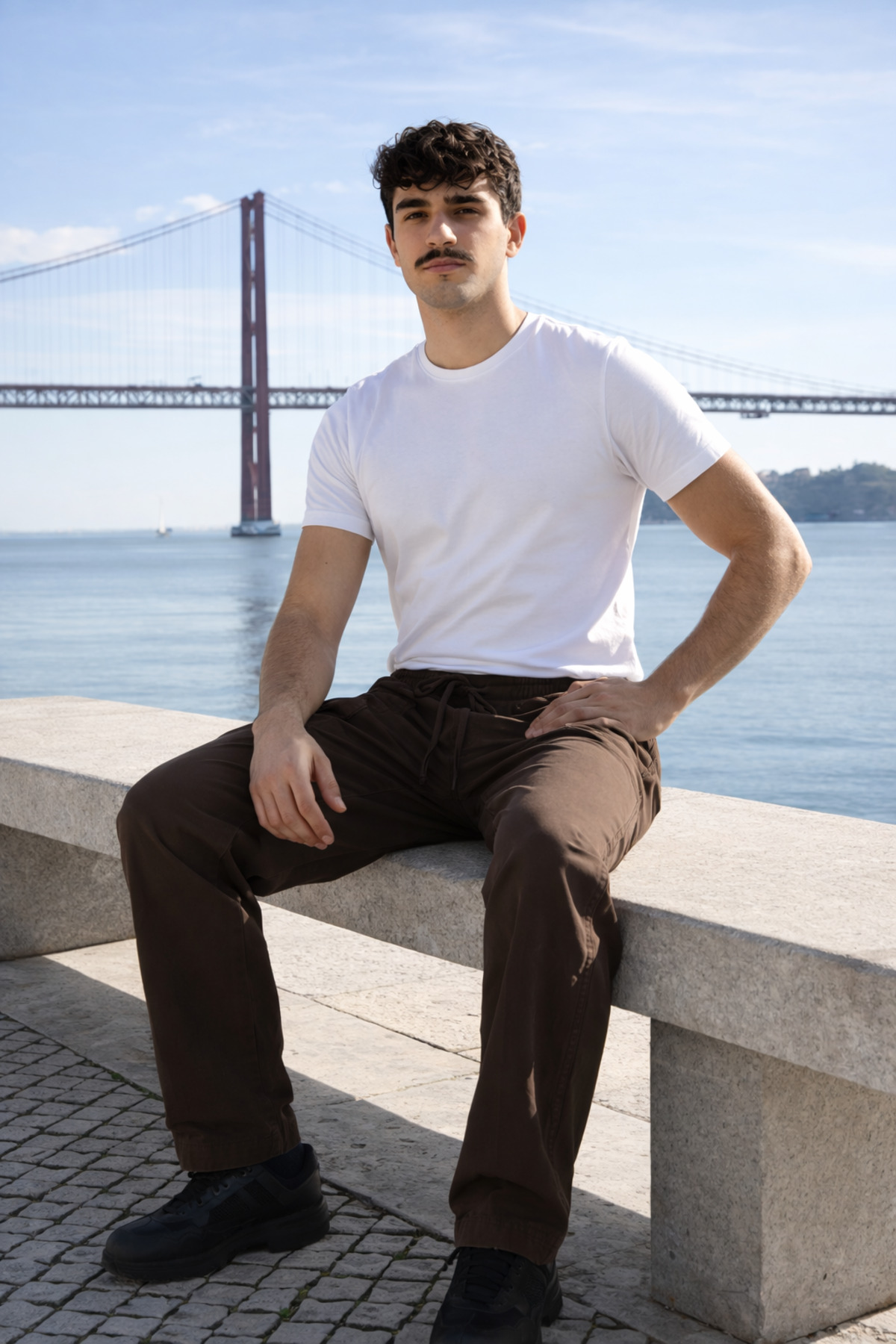 Erkek Beli Lastikli Jogger Kahverengi Keten Pantolon 5