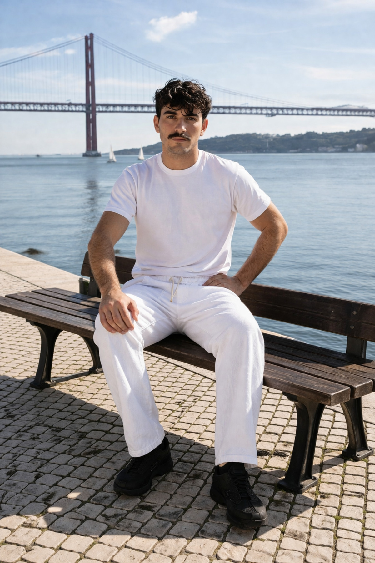 Erkek Beli Lastikli Jogger Beyaz Keten Pantolon 5
