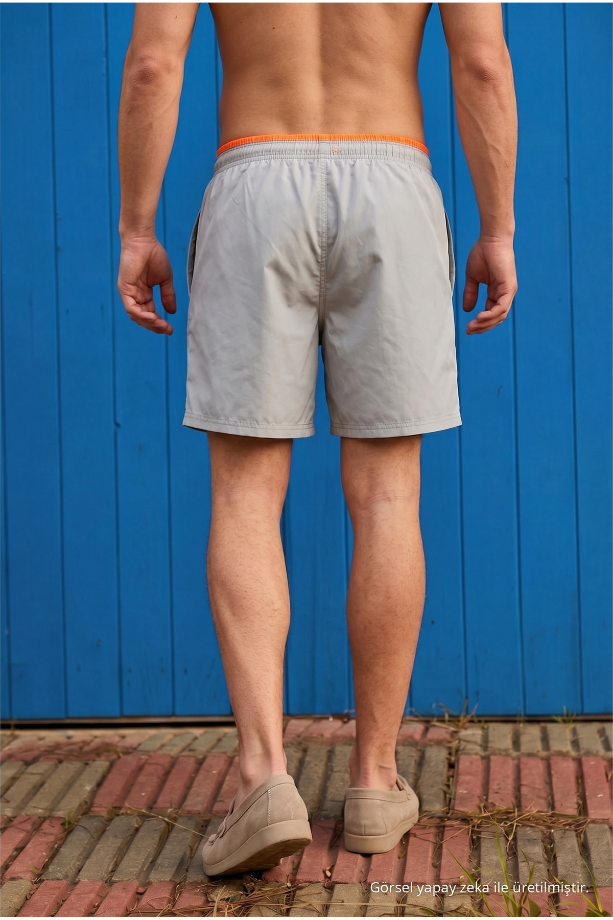 Erkek Comfort Fit Hafif Hızlı Kuruyan Fermuarlı Cepli Gri Deniz Şortu 6