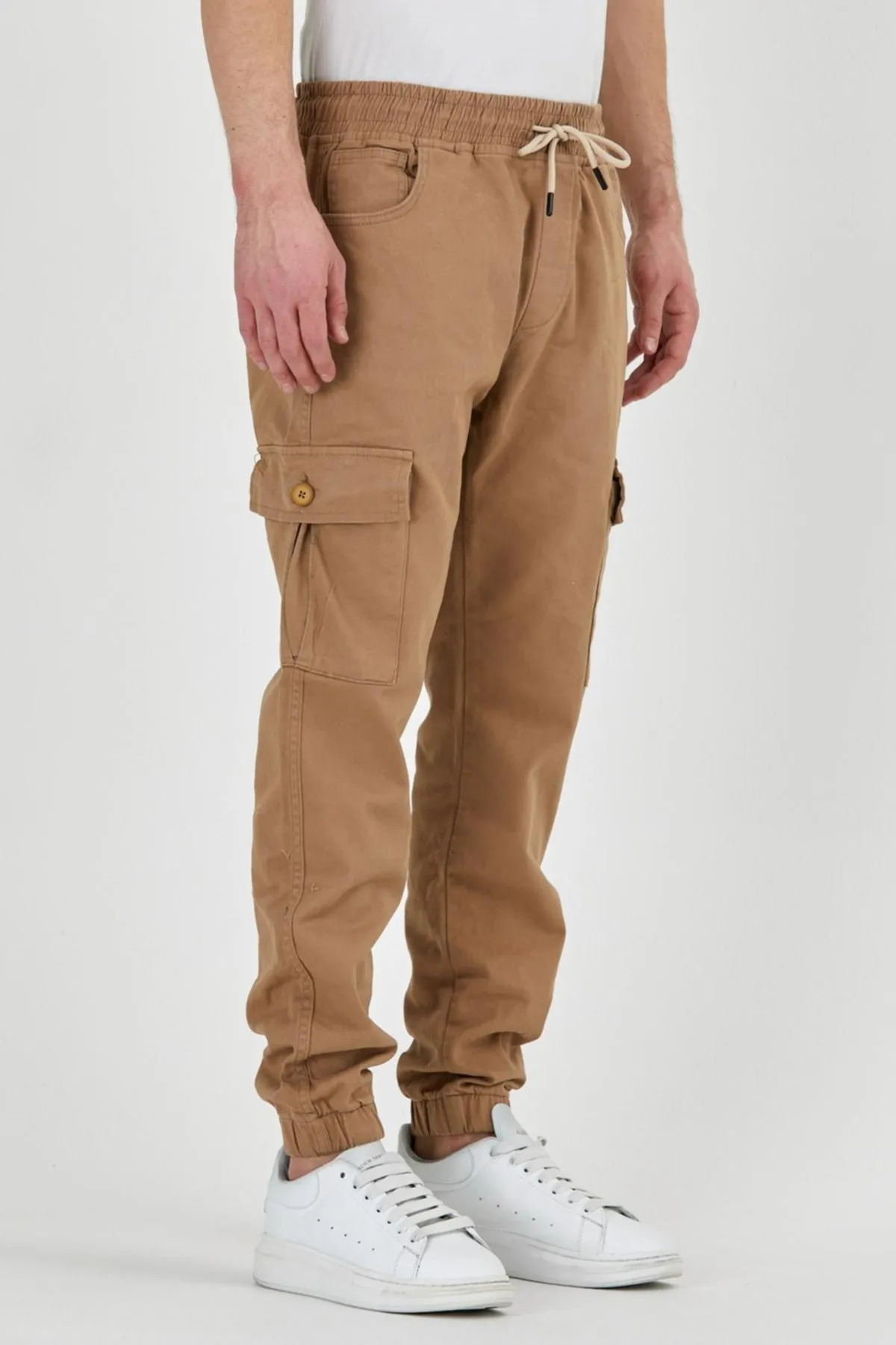 Erkek Lastikli Kargo Cepli Kahverengi Jogger Pantolon 5