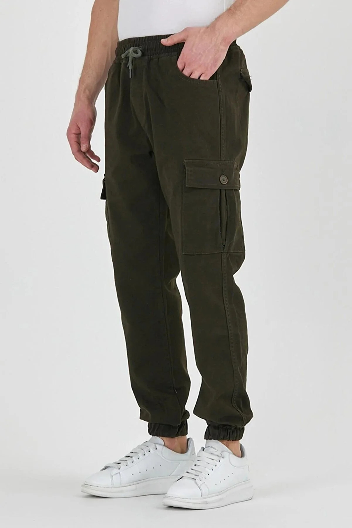 Erkek Lastikli Kargo Cepli Haki Jogger Pantolon 6