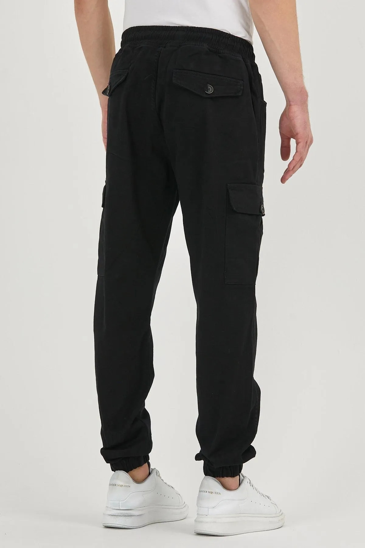 Erkek Lastikli Kargo Cepli Siyah Jogger Pantolon 3