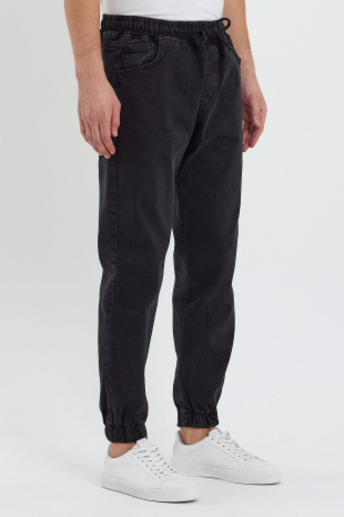 Erkek Beli Lastikli Buz Siyah Kot Jogger Pantolon 5