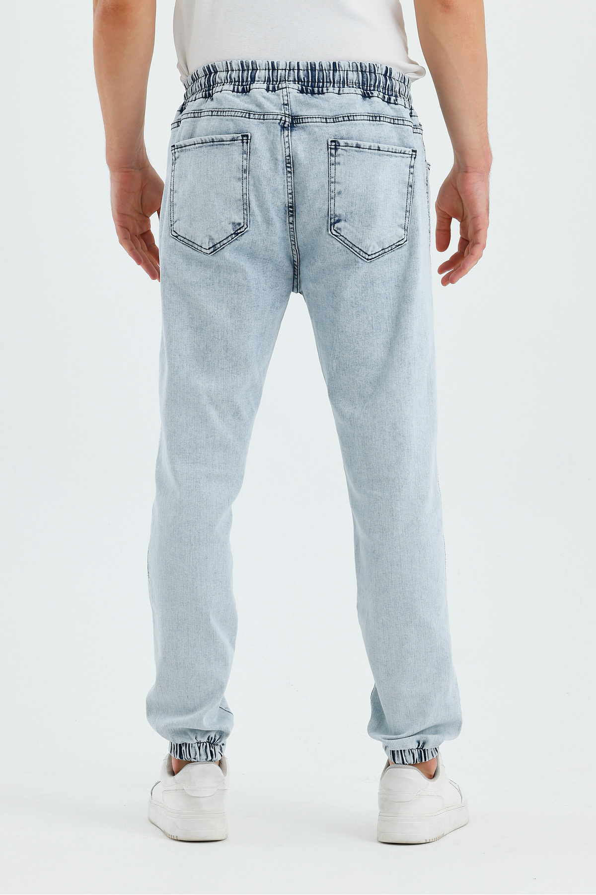 Erkek Beli Lastikli Buz Mavi Kot Jogger Pantolon 3