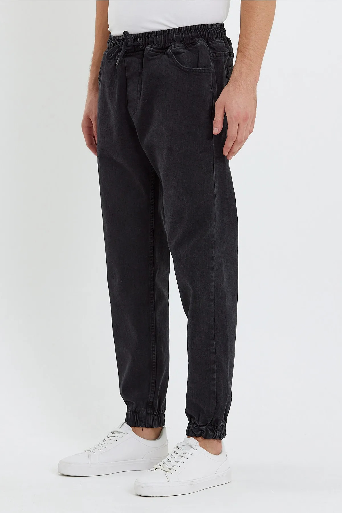 Erkek Beli Lastikli Buz Siyah Kot Jogger Pantolon 6