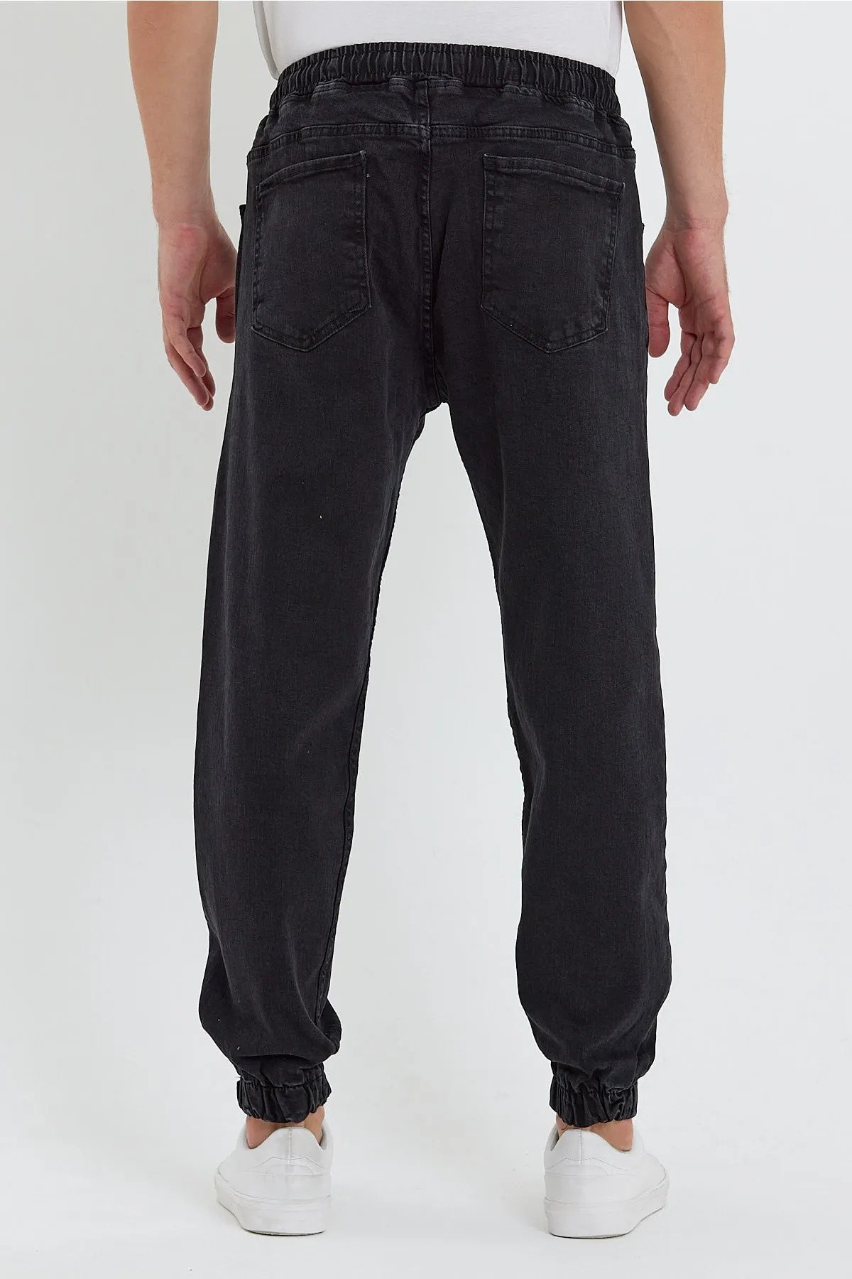 Erkek Beli Lastikli Buz Siyah Kot Jogger Pantolon 3