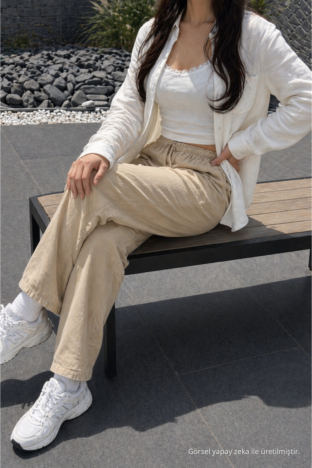 Kadın Premium Jogger Relax Fit Yazlık Bej Keten Pantolon 5