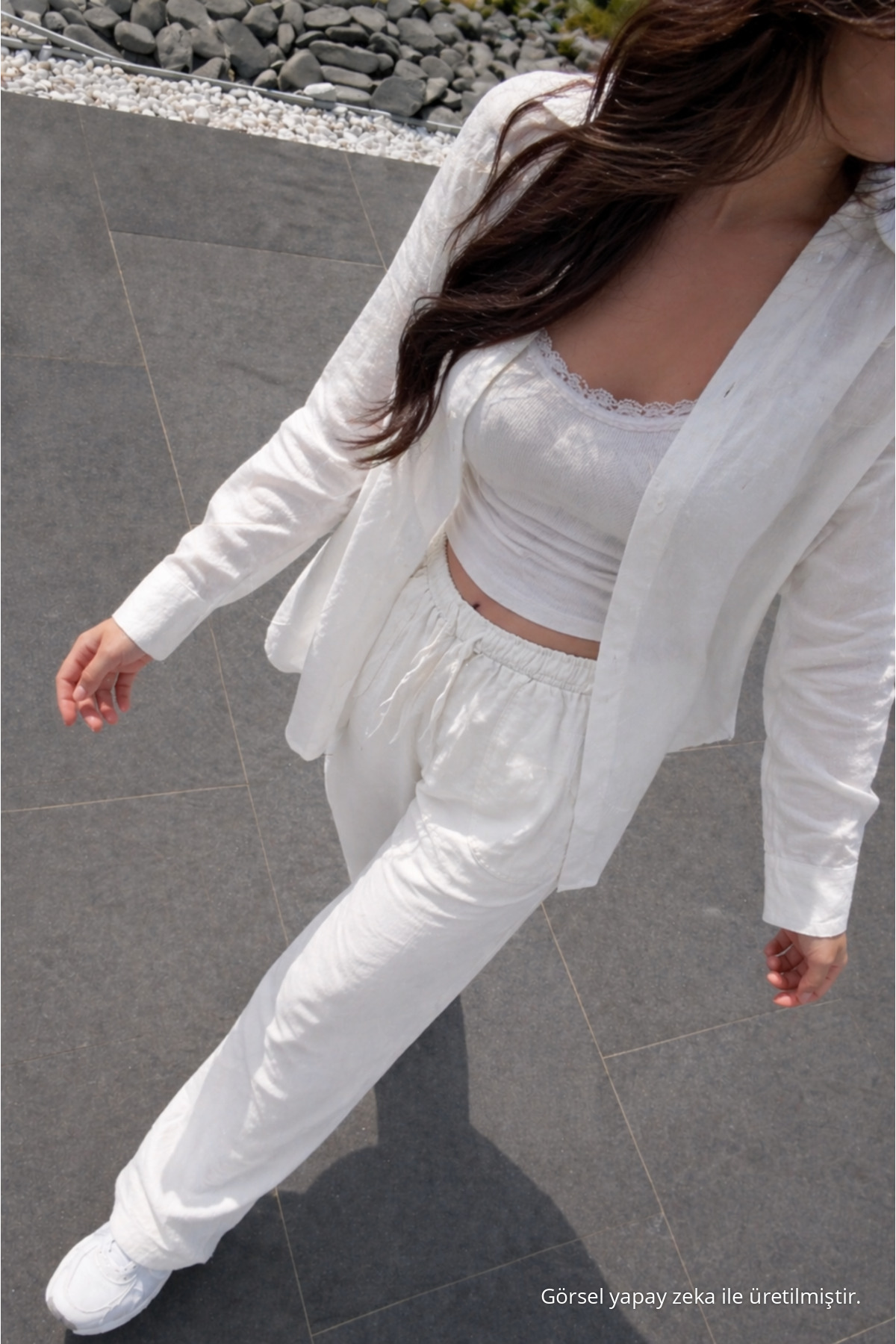 Kadın Premium Jogger Relax Fit Yazlık Beyaz Keten Pantolon 3