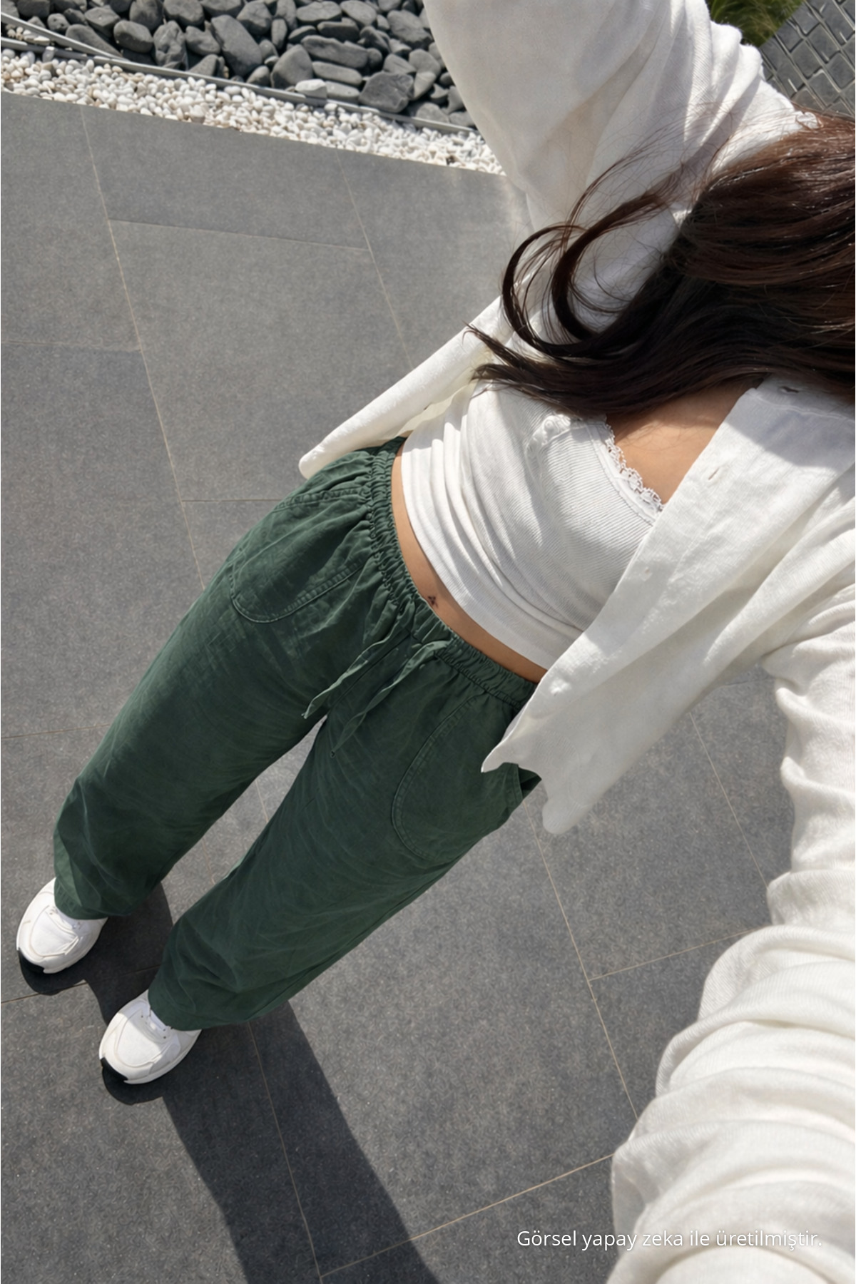 Kadın Premium Jogger Relax Fit Yazlık Koyu Keten Pantolon 5