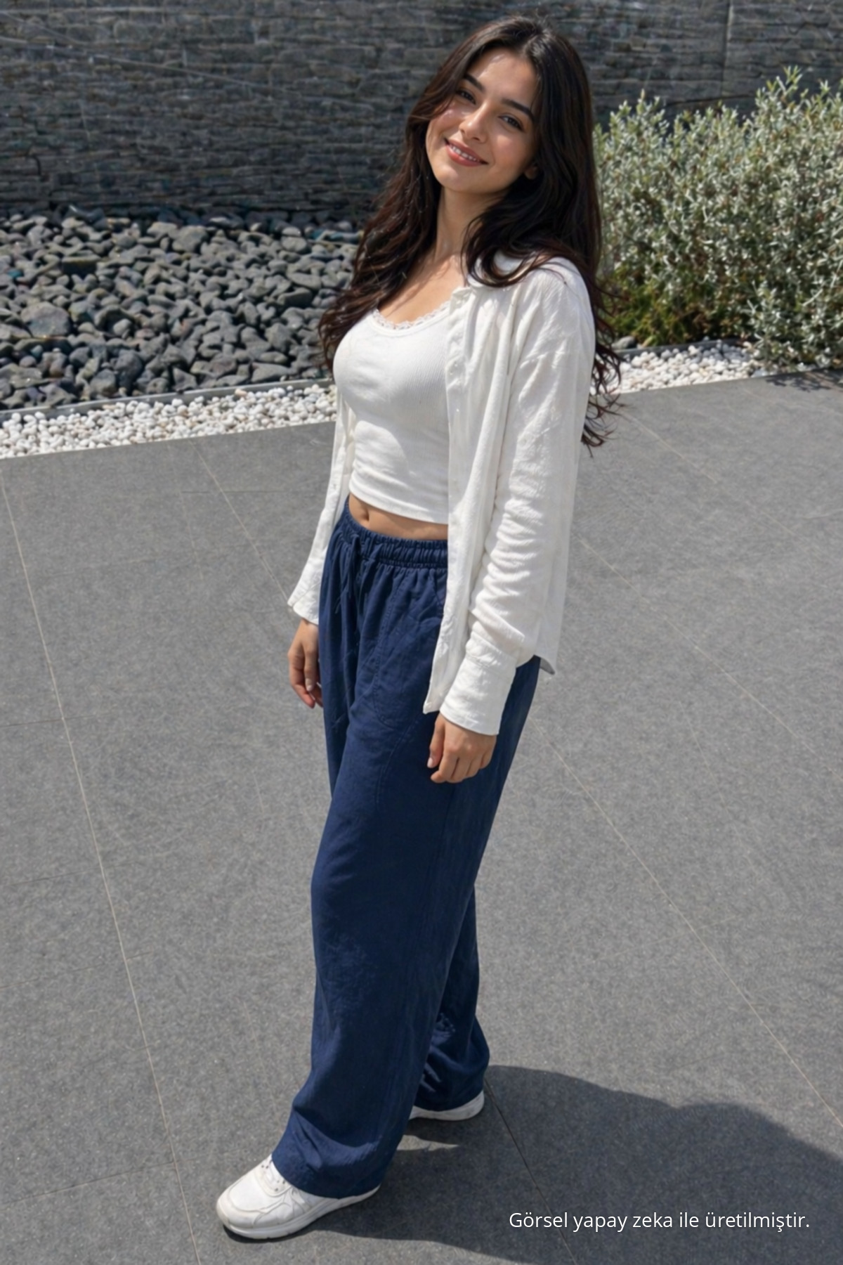 Kadın Premium Jogger Relax Fit Yazlık Lacivert Keten Pantolon 4