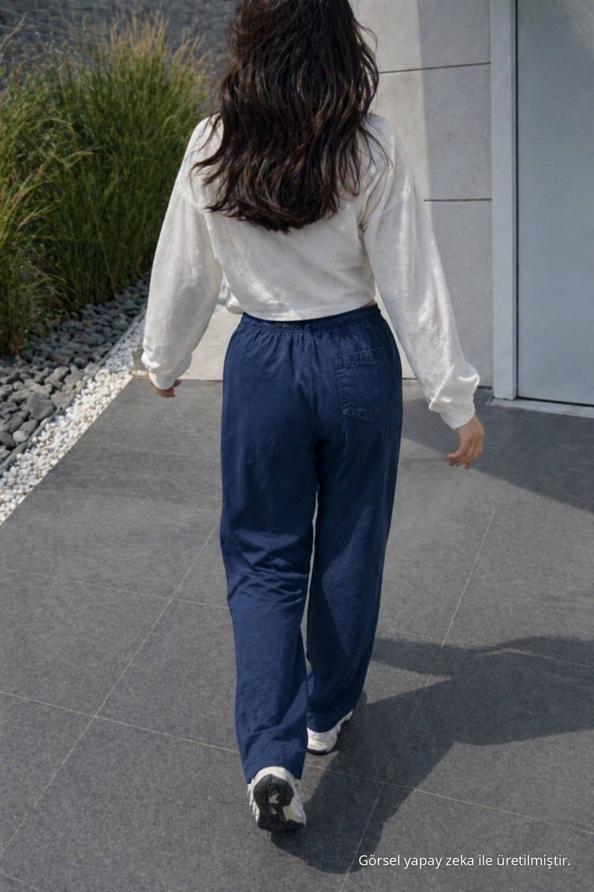 Kadın Premium Jogger Relax Fit Yazlık Lacivert Keten Pantolon 6
