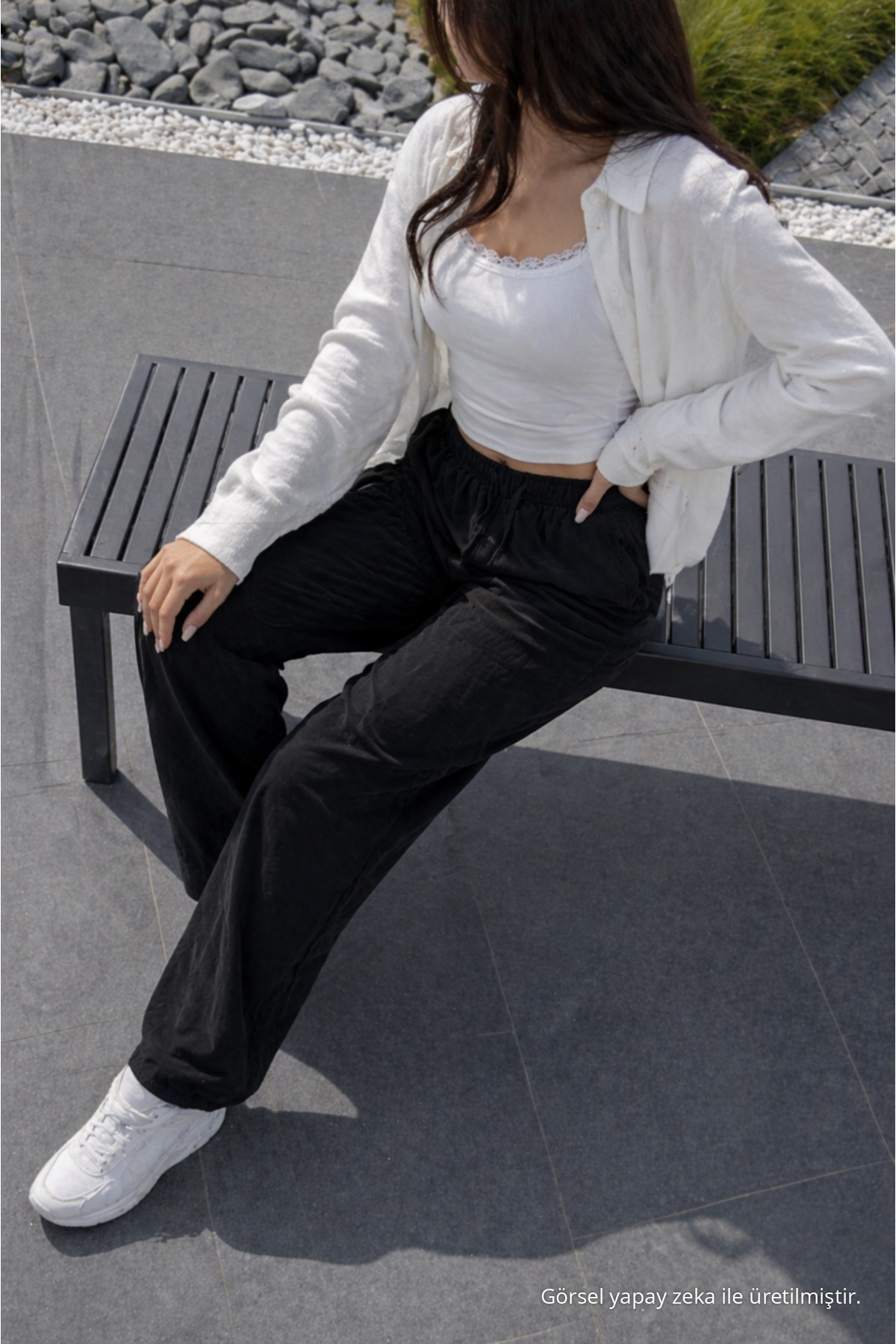 Kadın Premium Jogger Relax Fit Yazlık Siyah Keten Pantolon 5