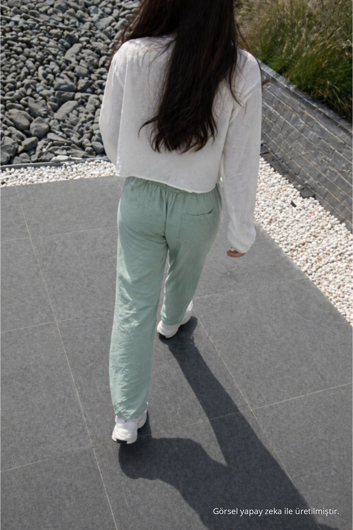 Kadın Premium Jogger Relax Fit Yazlık S.Yeşil Keten Pantolon Su 6