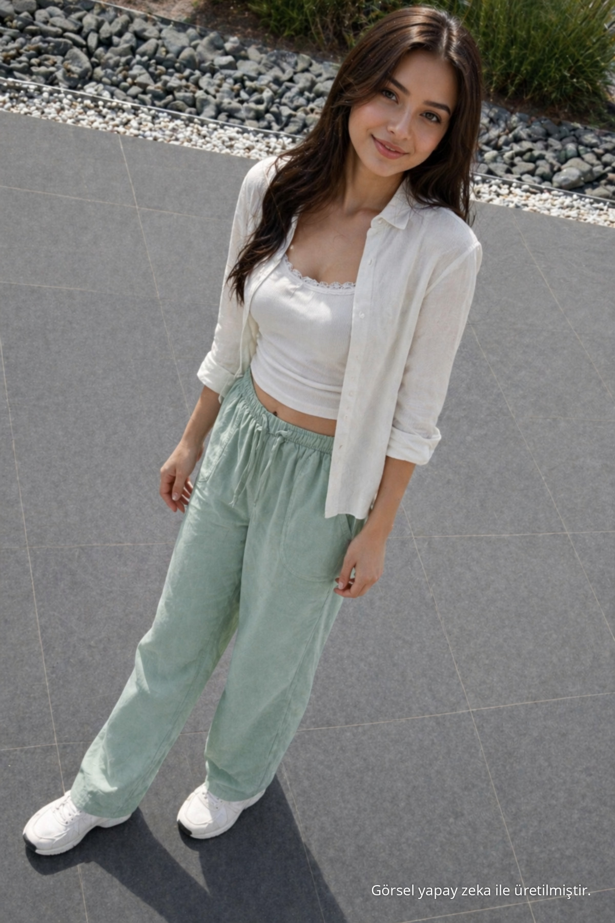 Kadın Premium Jogger Relax Fit Yazlık S.Yeşil Keten Pantolon Su 5