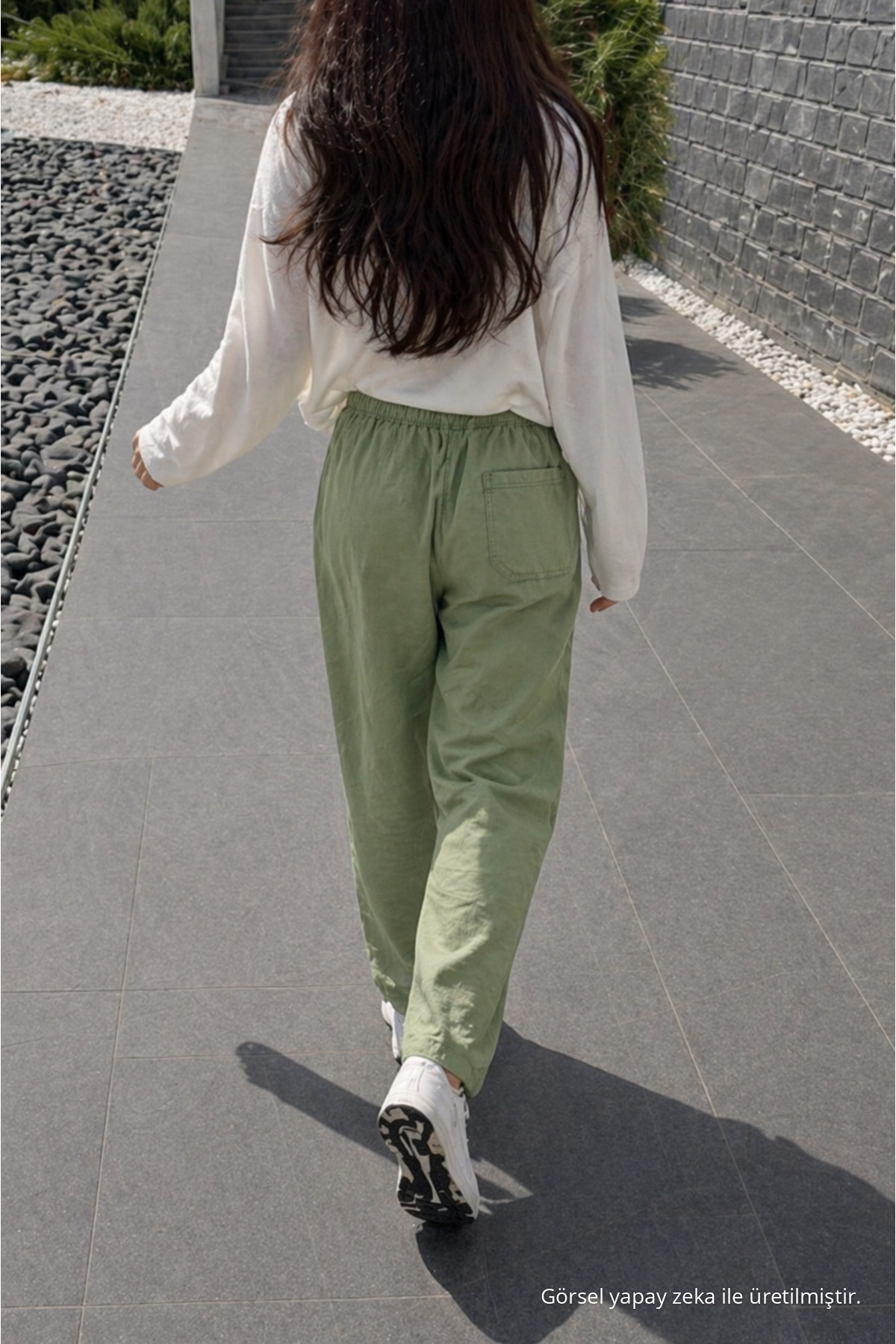 Kadın Premium Jogger Relax Fit Yazlık Yeşil Keten Pantolon 6