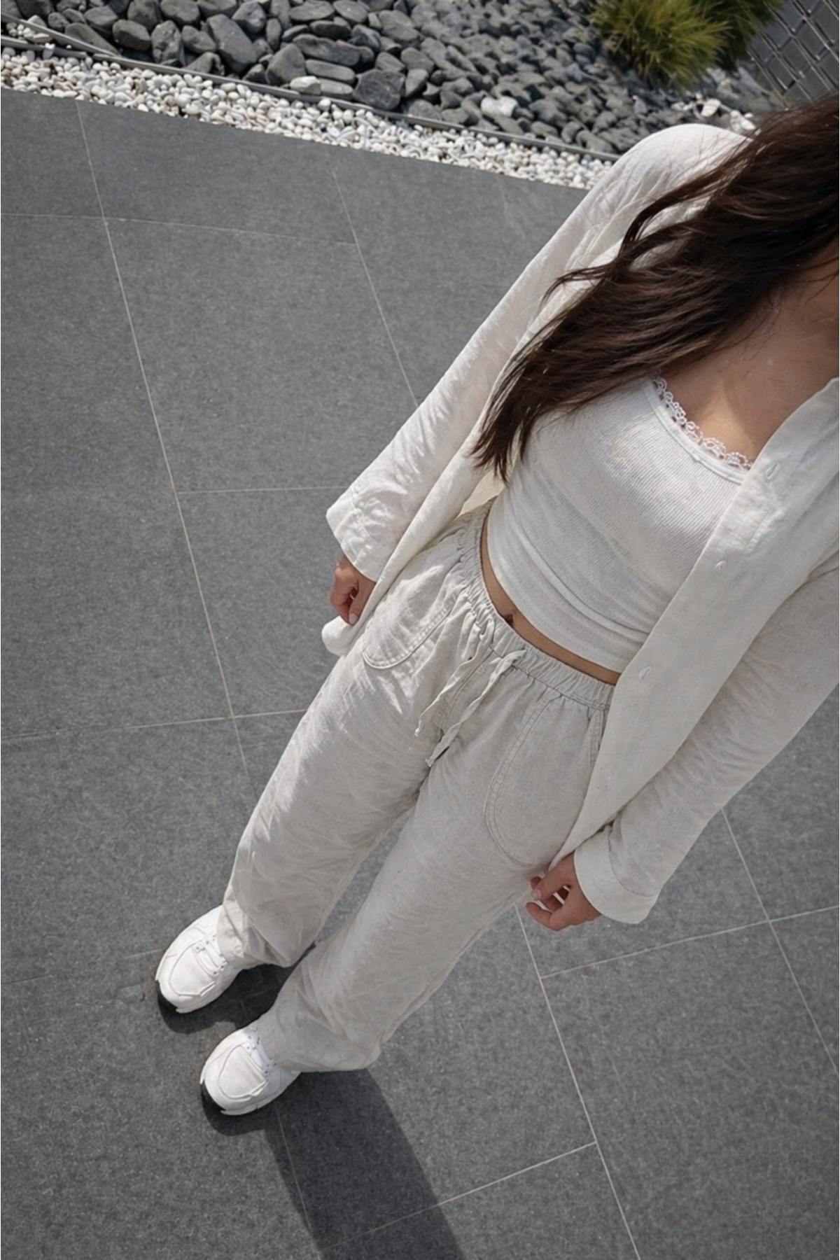 Kadın Premium Jogger Relax Fit Yazlık Gri Keten Pantolon 4