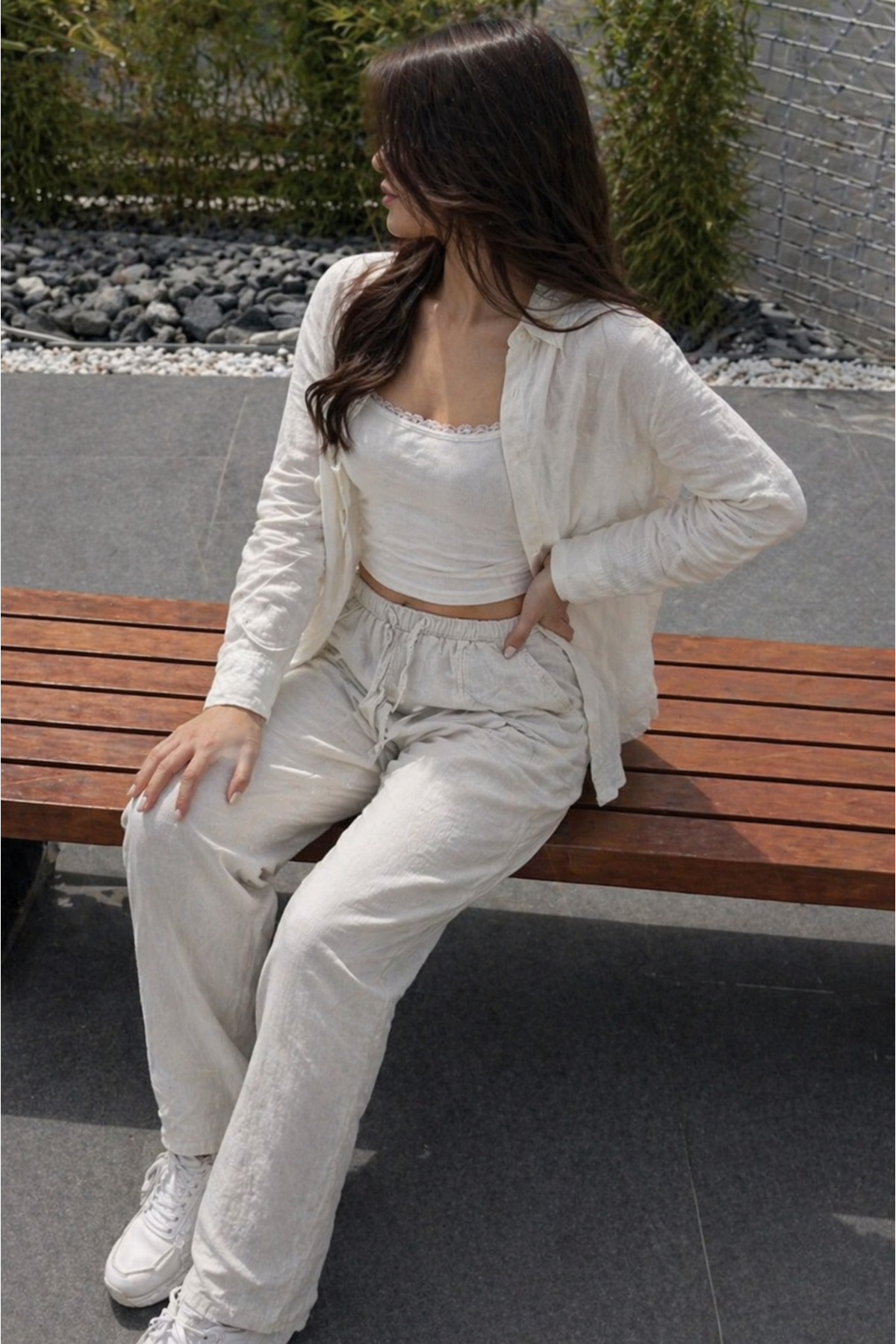 Kadın Premium Jogger Relax Fit Yazlık Gri Keten Pantolon 5