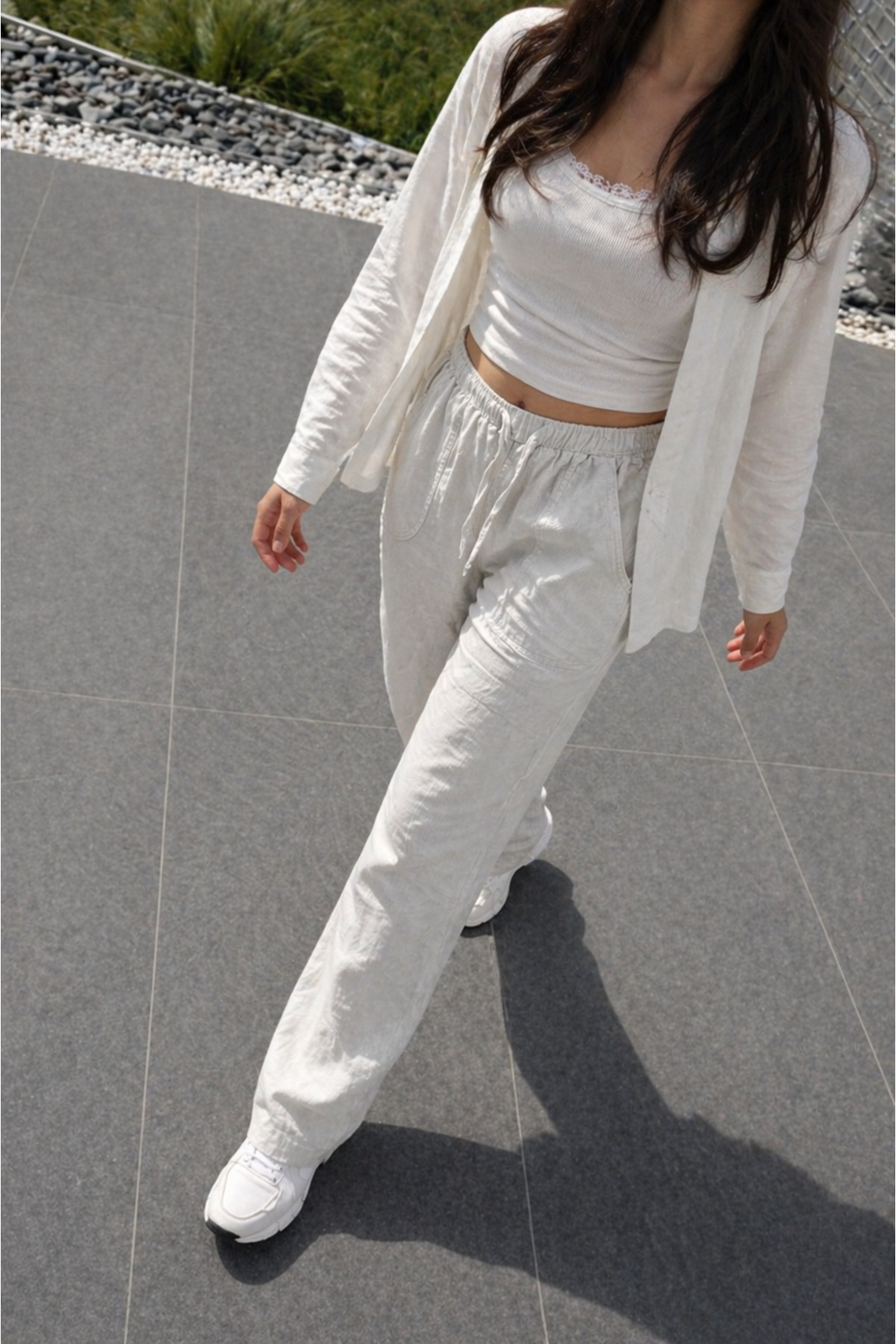 Kadın Premium Jogger Relax Fit Yazlık Gri Keten Pantolon 3
