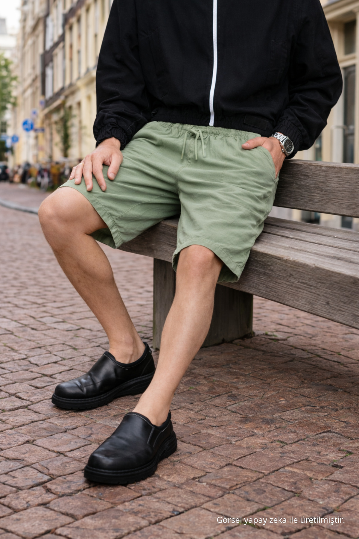 Erkek Premium Jogger Relax Kargo Cepli Açık Yeşil Keten Şort 5