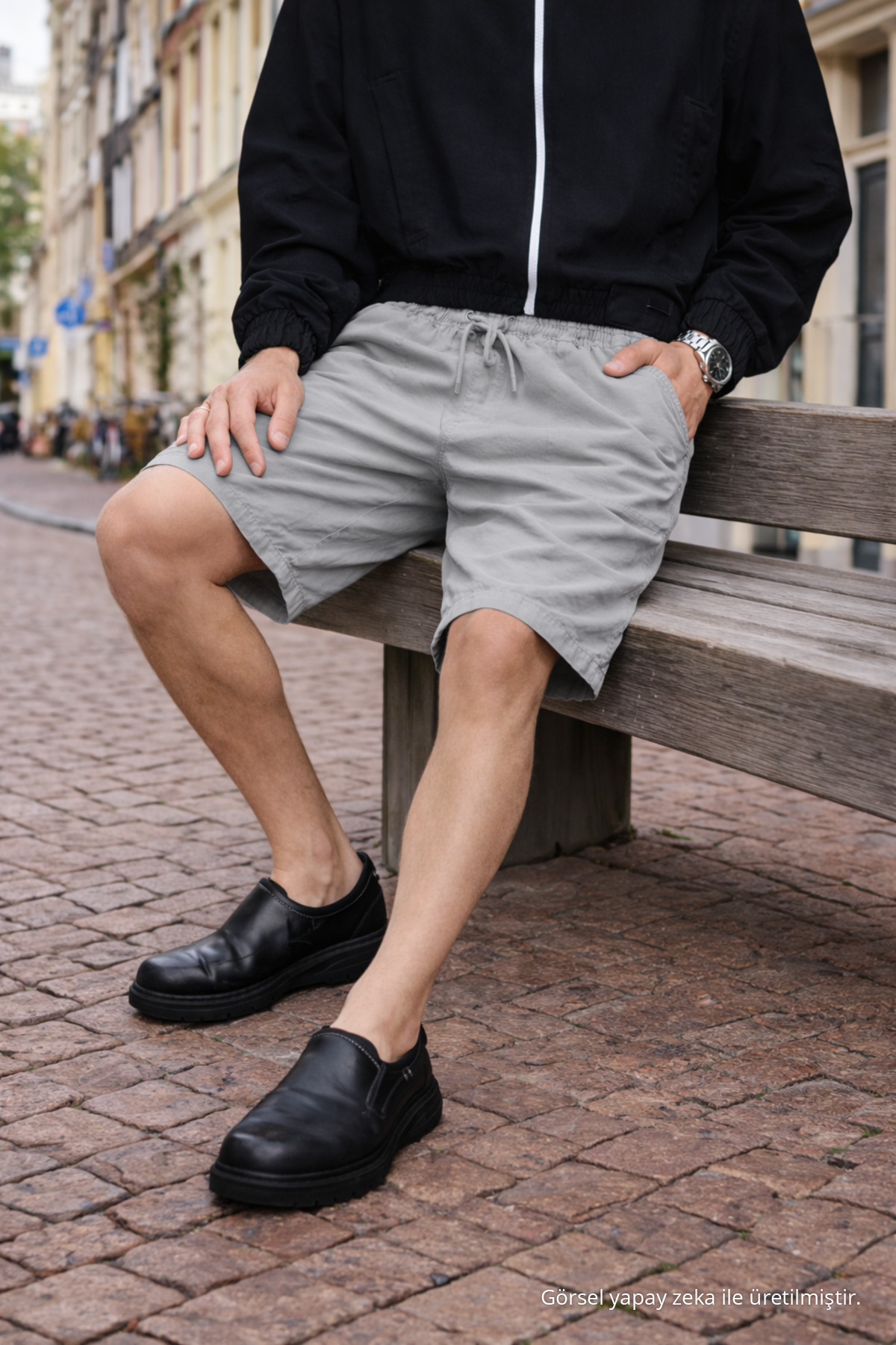 Erkek Premium Jogger Relax Kargo Cepli Gri Keten Şort 5