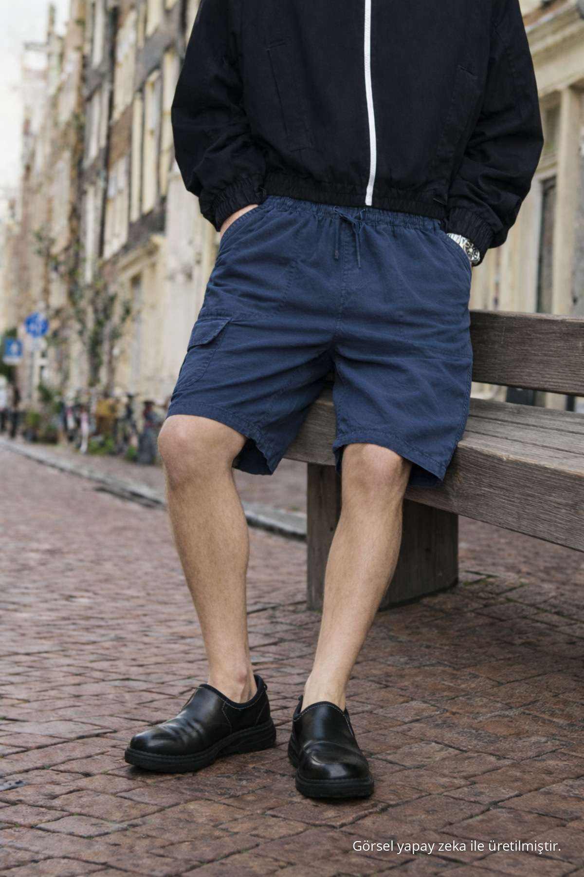 Erkek Premium Jogger Relax Kargo Cepli Mavi Keten Şort 5