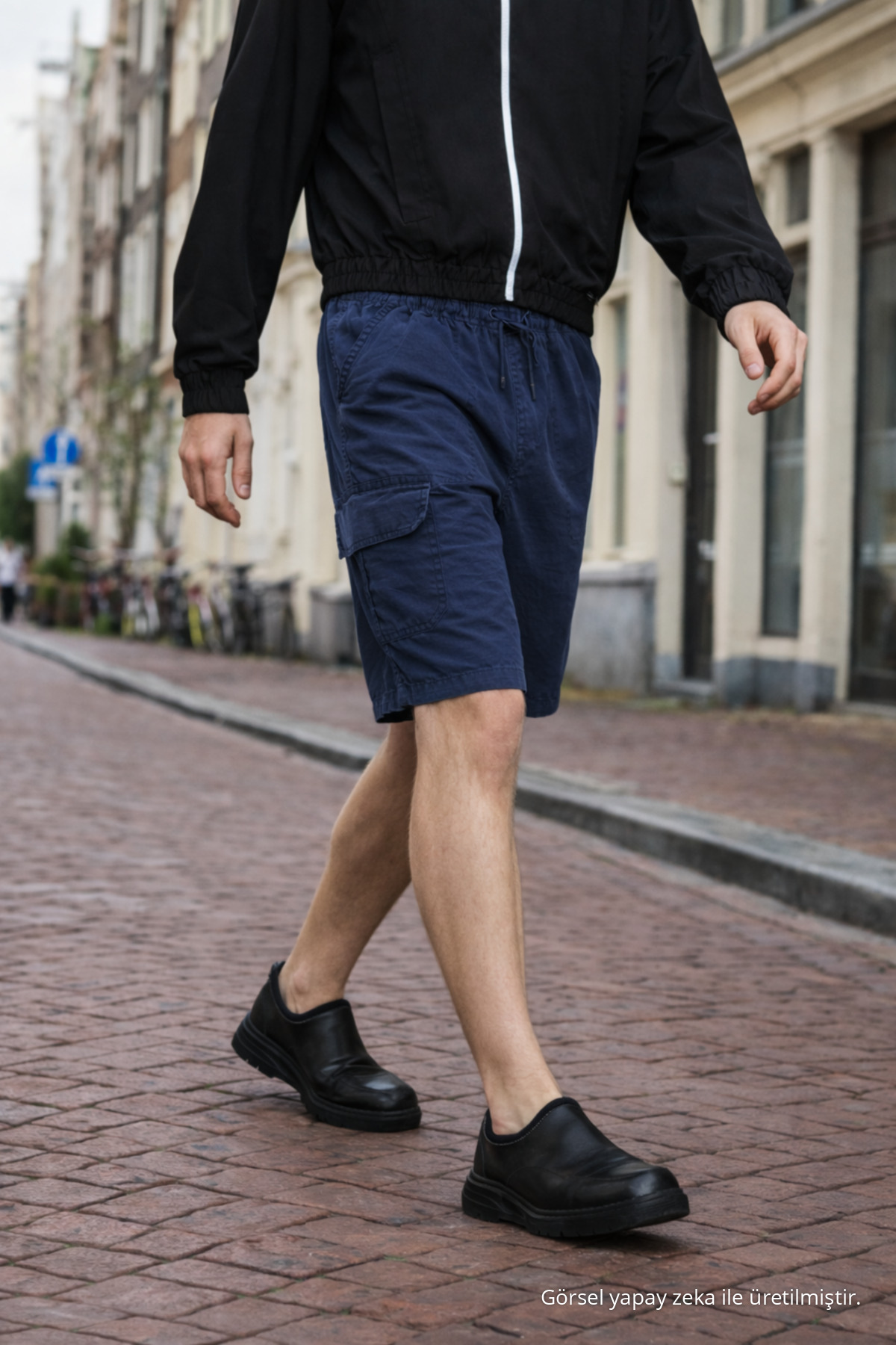 Erkek Premium Jogger Relax Kargo Cepli Mavi Keten Şort 4