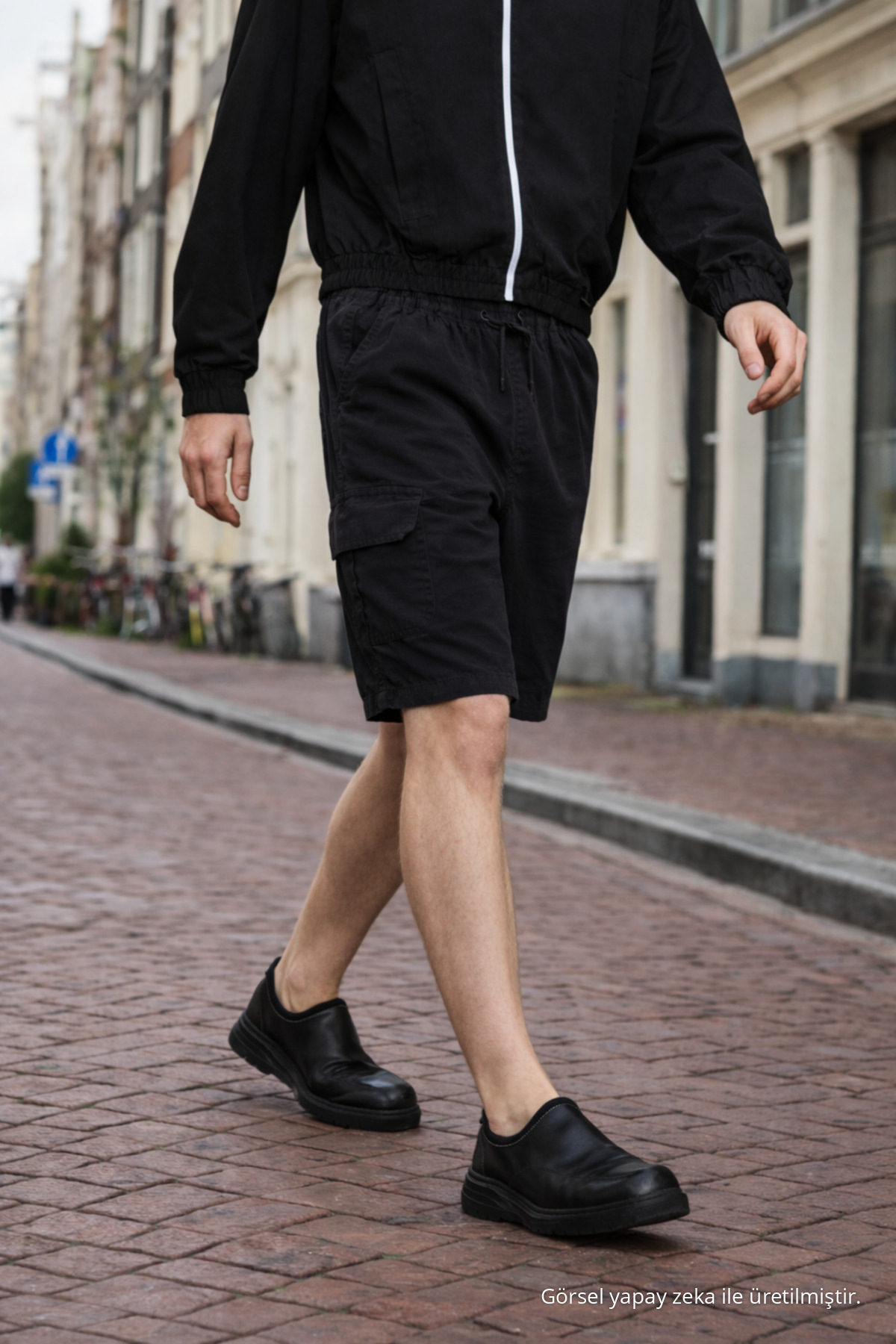 Erkek Premium Jogger Relax Kargo Cepli Siyah Keten Şort 4