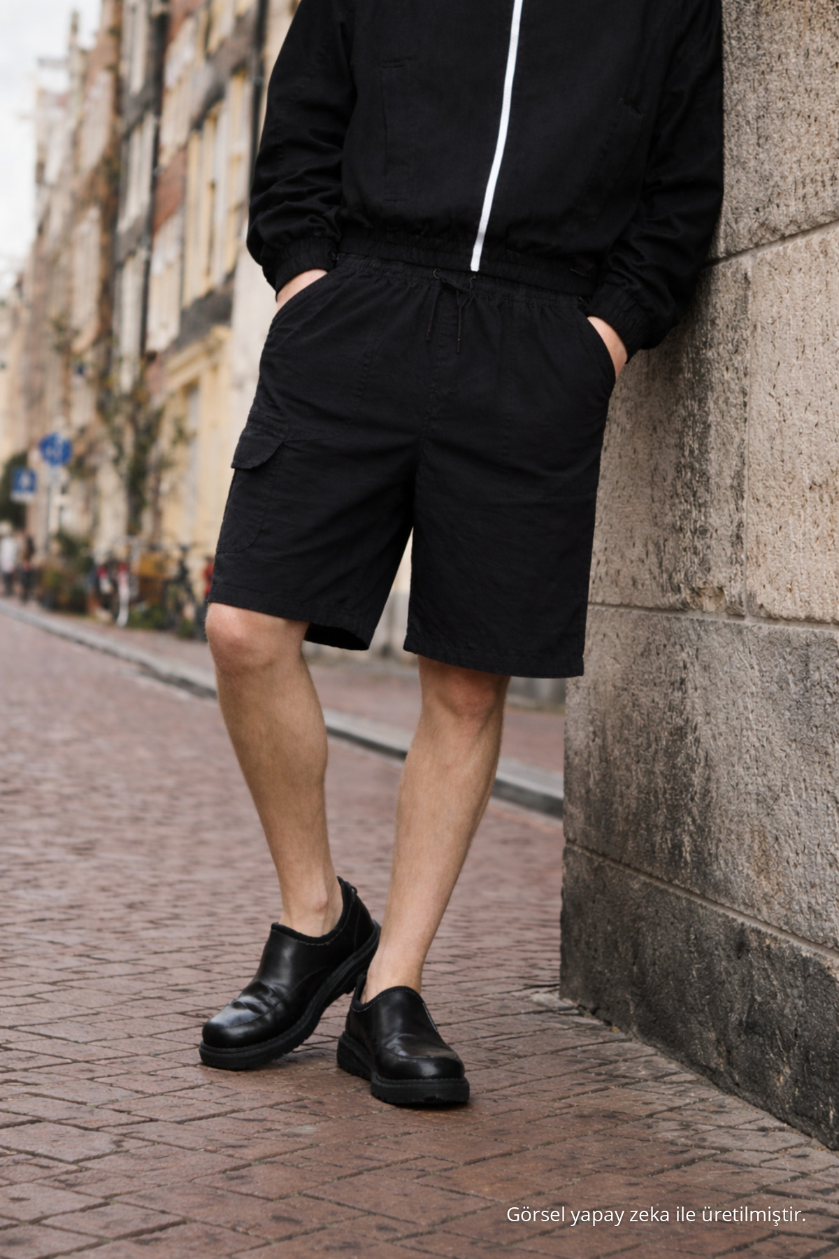 Erkek Premium Jogger Relax Kargo Cepli Siyah Keten Şort 3