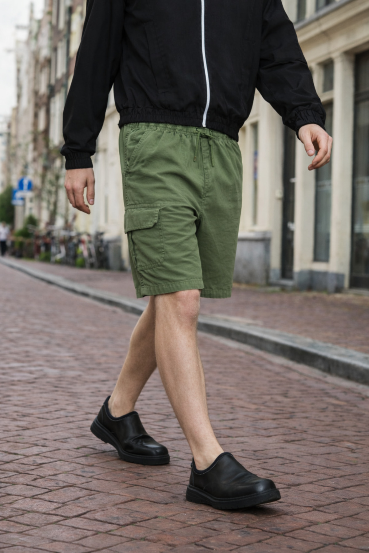 Erkek Premium Jogger Relax Kargo Cepli Yeşil Keten Şort 5