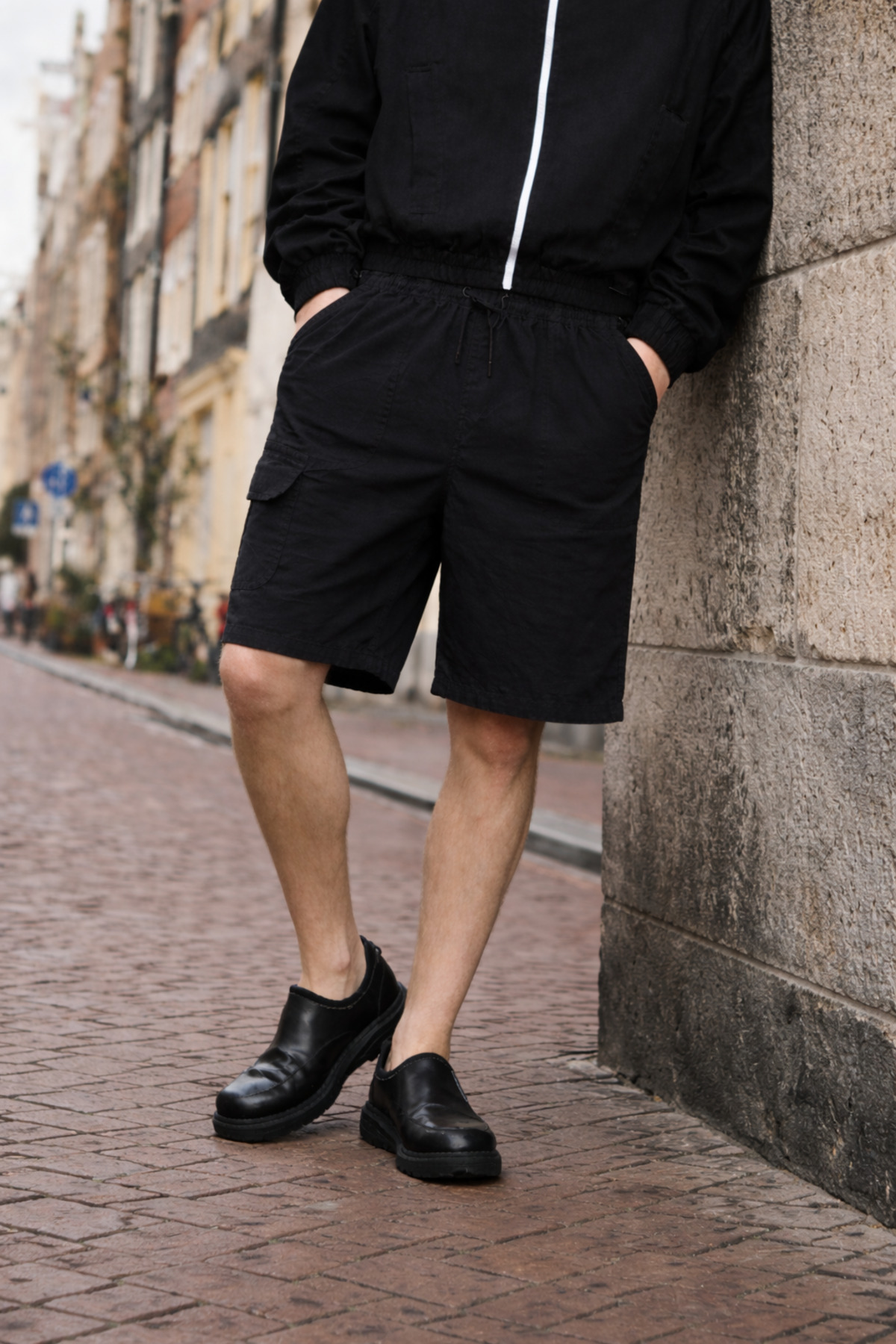 Erkek Premium Jogger Relax Kargo Cepli Siyah Keten Şort 4