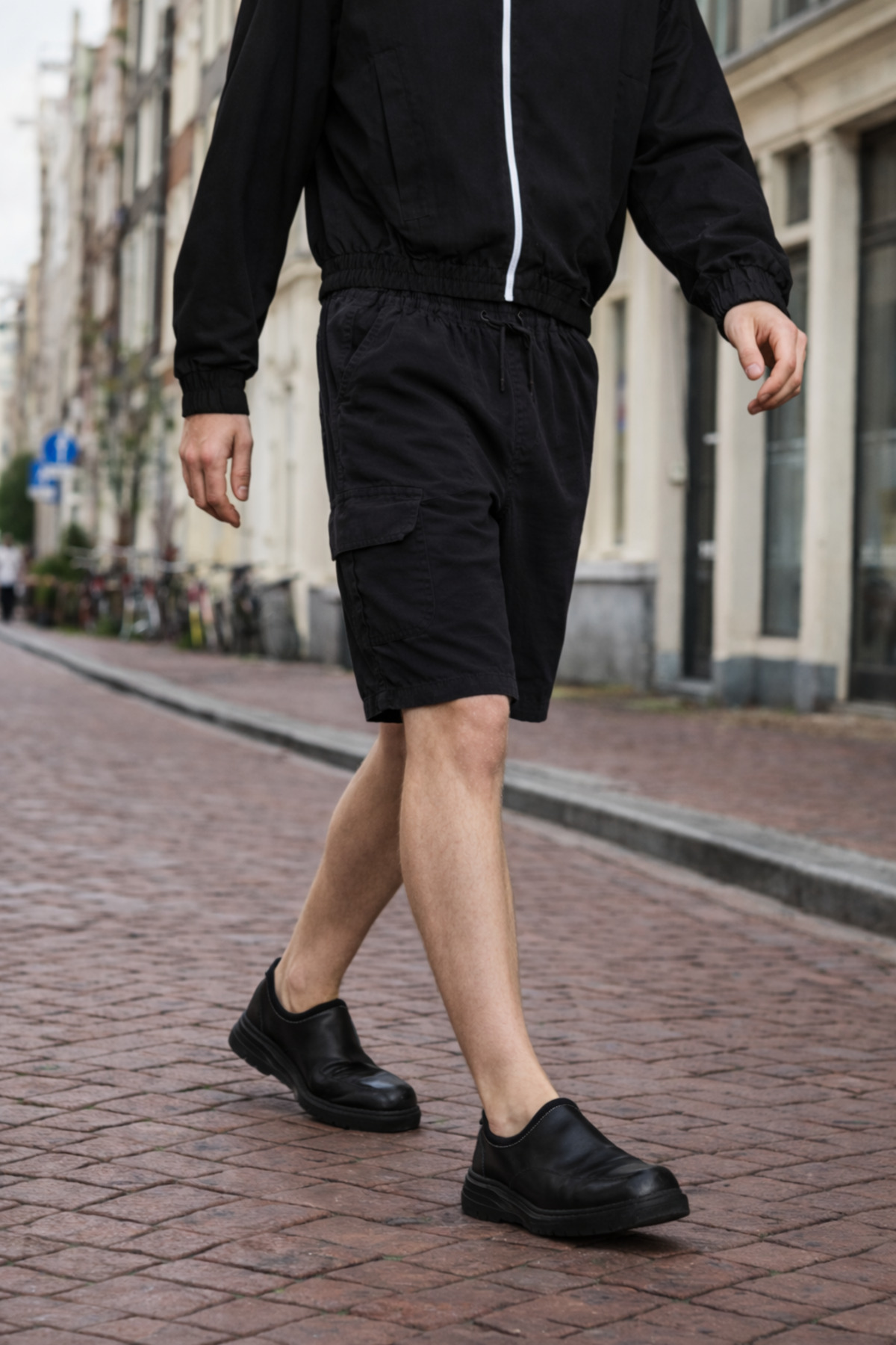 Erkek Premium Jogger Relax Kargo Cepli Siyah Keten Şort 5