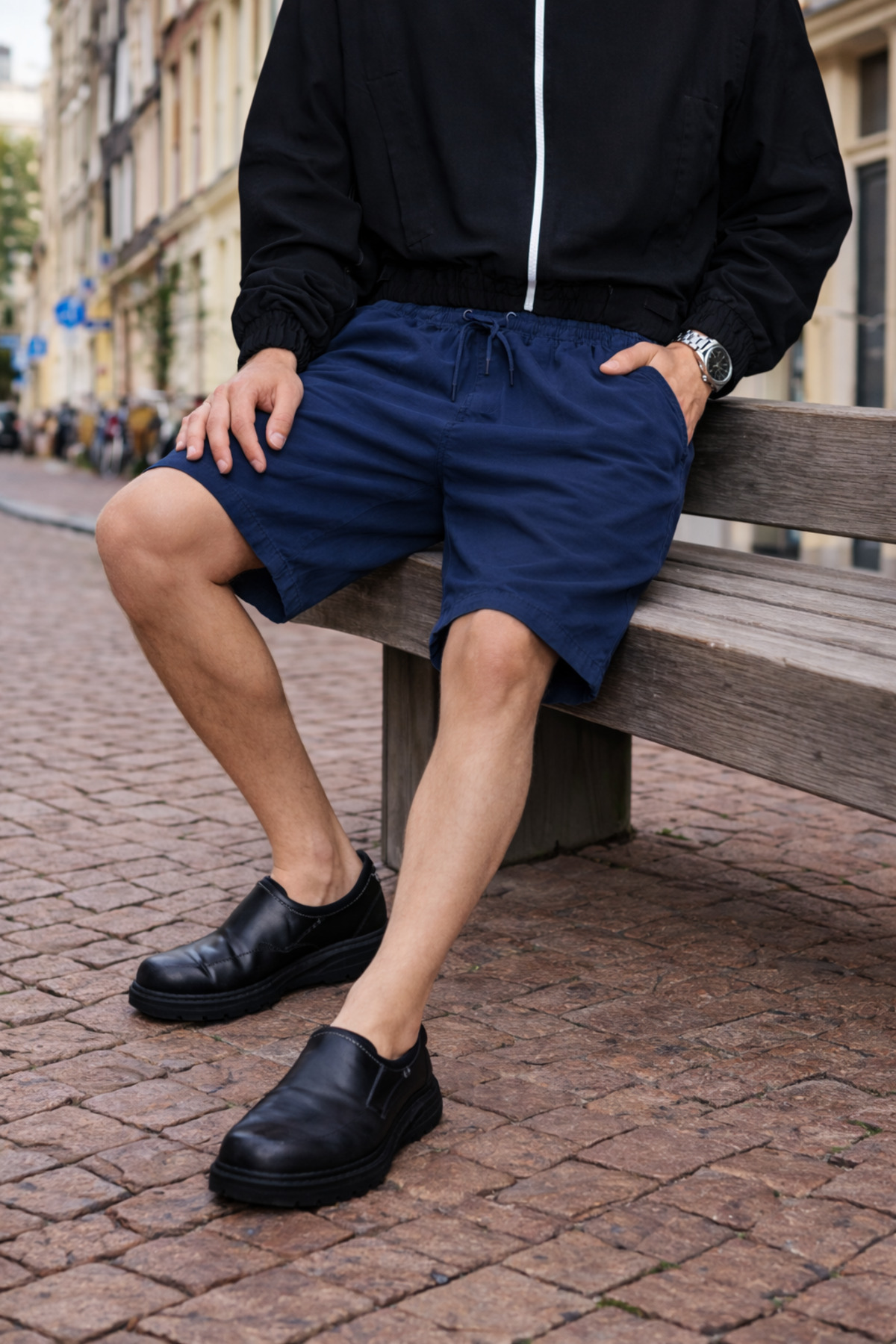 Erkek Premium Jogger Relax Kargo Cepli Lacivert Keten Şort 6