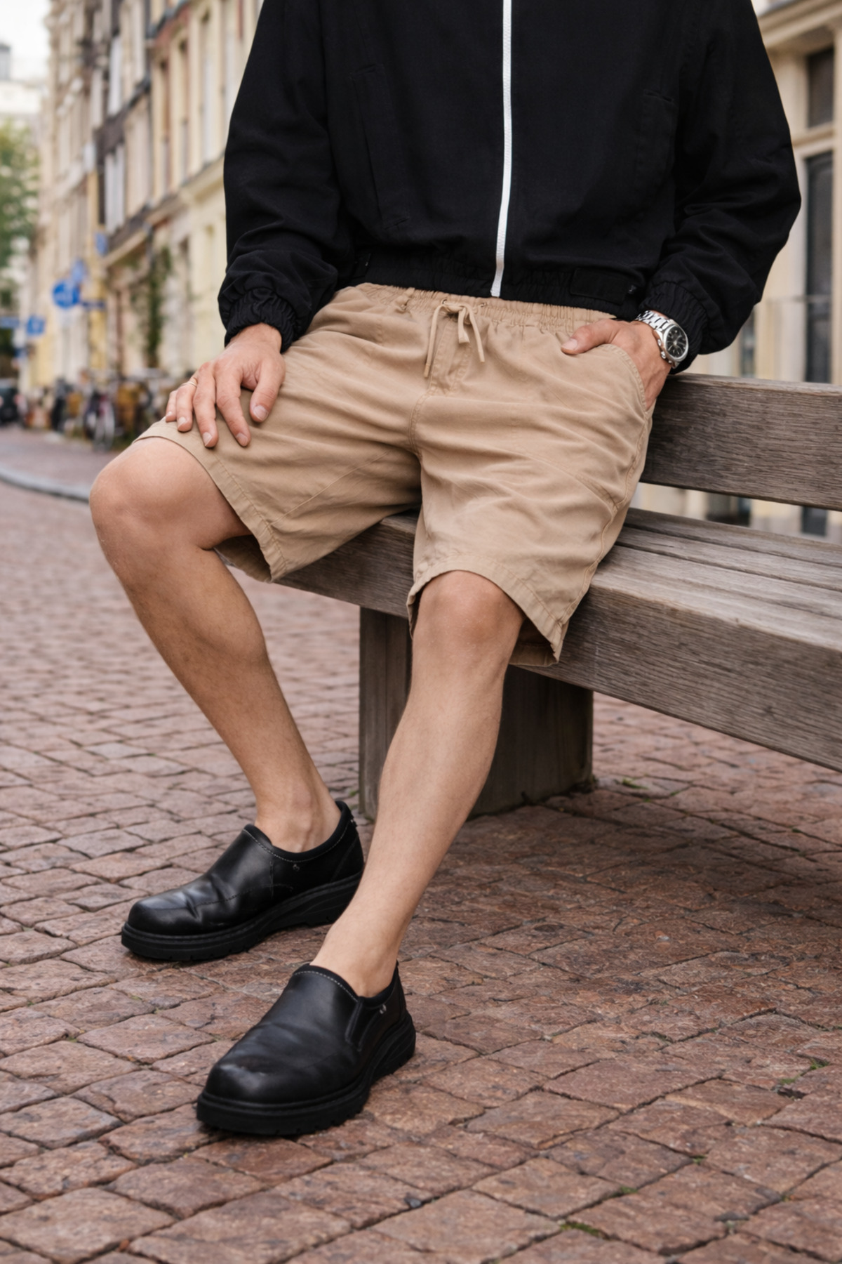 Erkek Premium Jogger Relax Kargo Cepli Bej Keten Şort 6