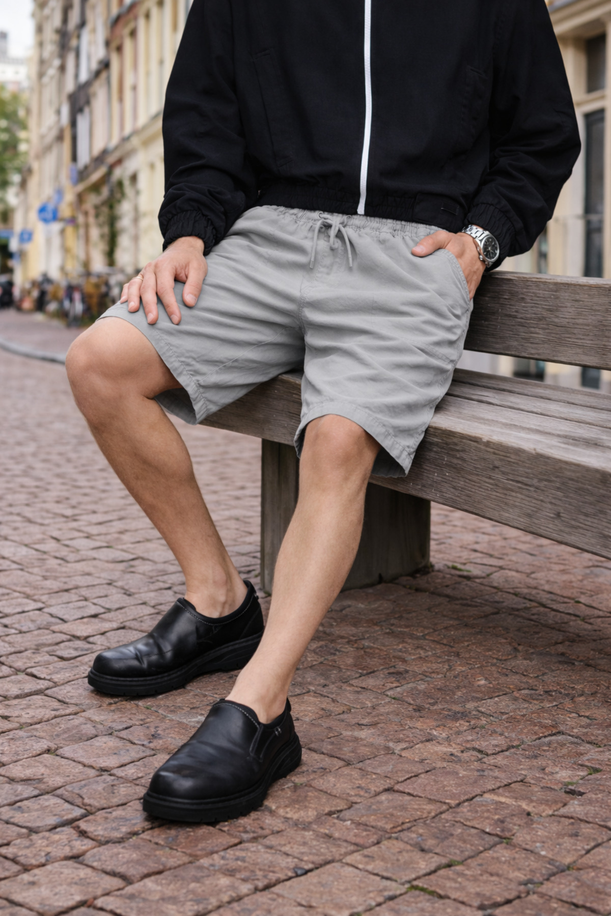 Erkek Premium Jogger Relax Kargo Cepli Gri Keten Şort 6