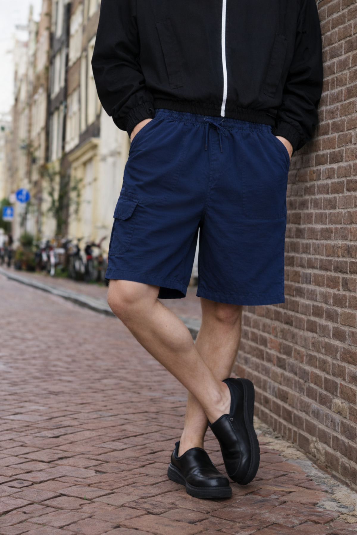Erkek Premium Jogger Relax Kargo Cepli Lacivert Keten Şort 4