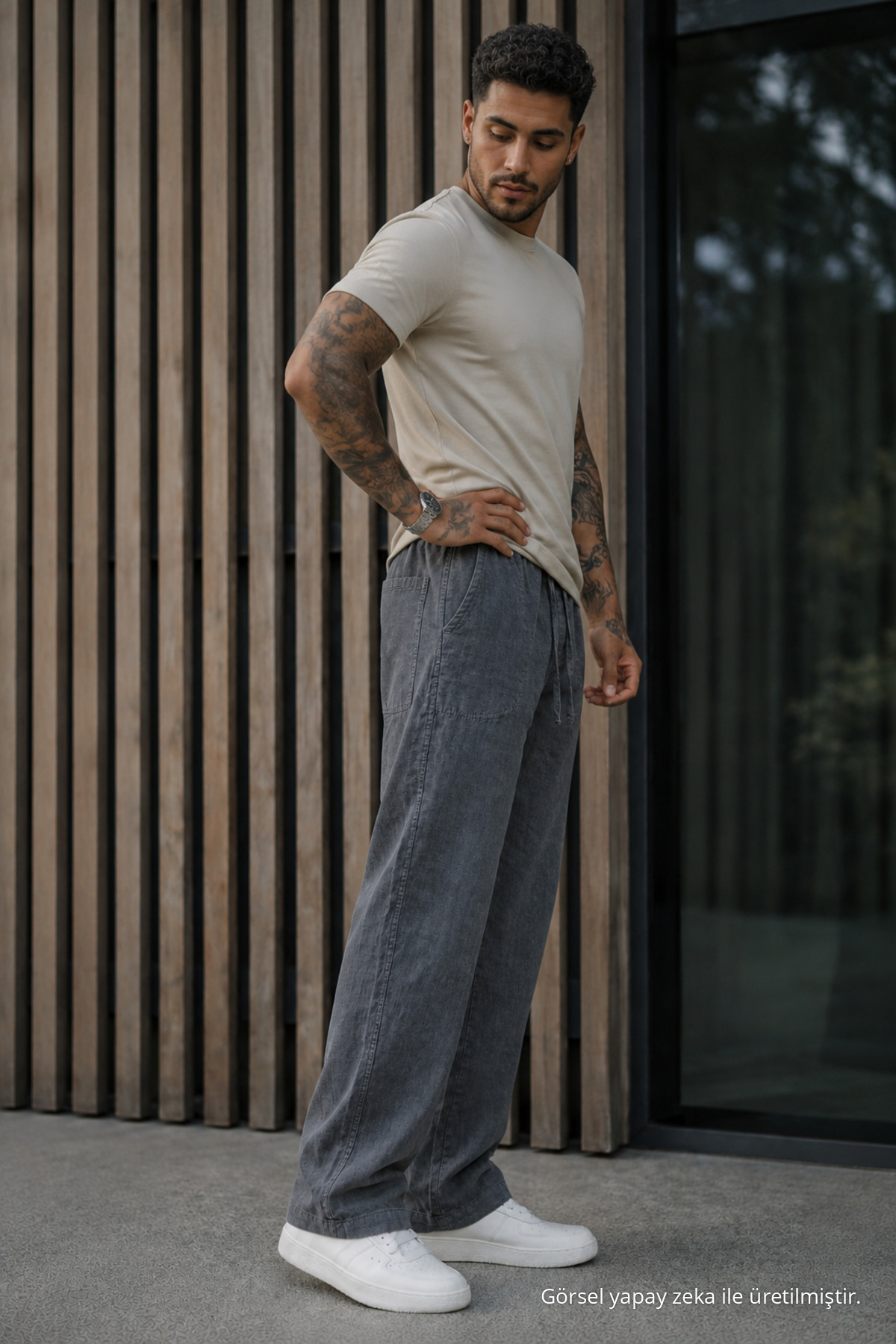 Erkek Premium Jogger Relax Fit E.Siyah Keten Pantolon Antrasit 4